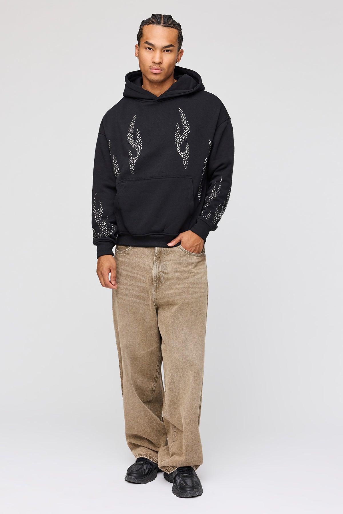 Alt View 3. Rhinestone Fleece Hoodie - Black