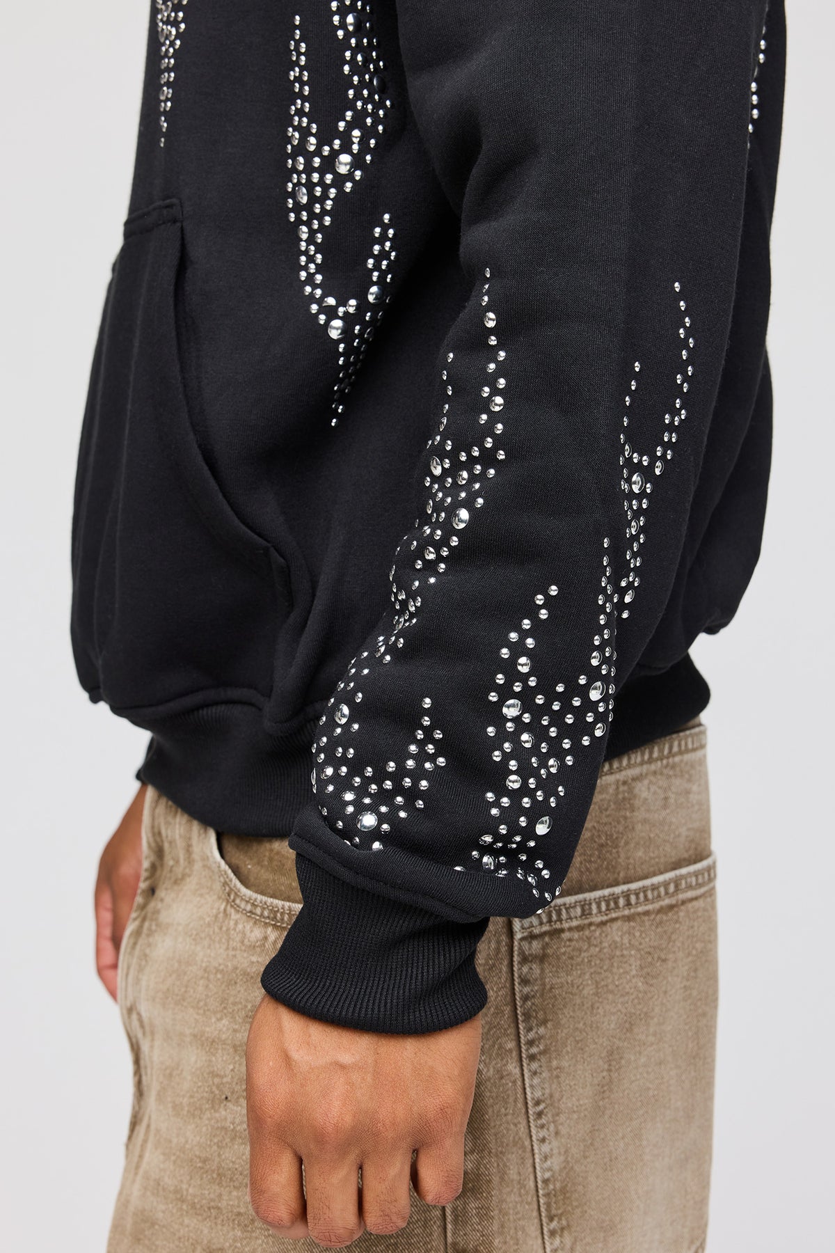 Alt View 4. Rhinestone Fleece Hoodie - Black