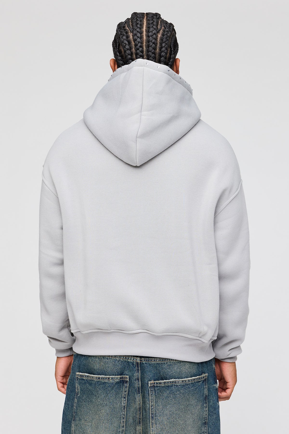 Alt View 2. Rhinestone Graphic Zip Fleece Hoodie - Light Grey