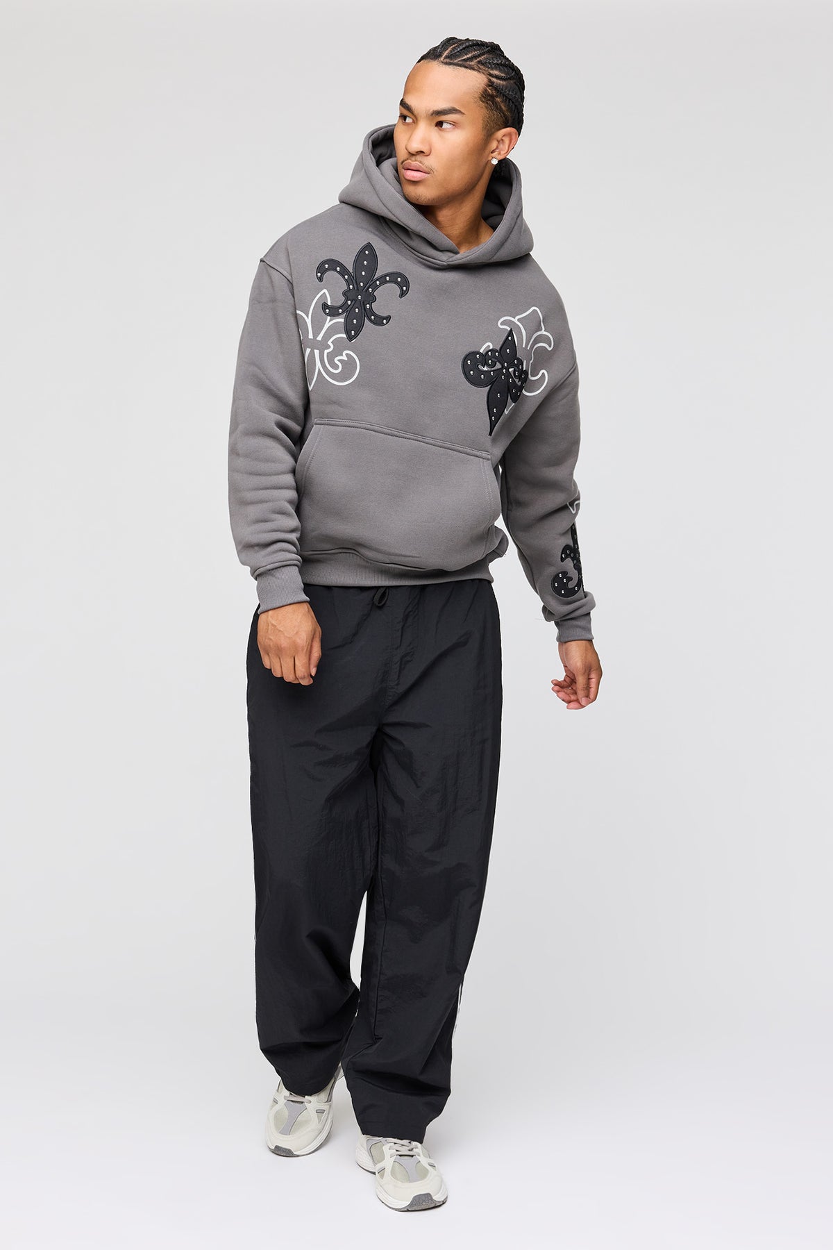 Alt View 3. Rhinestone Fleece Hoodie - Dark Grey