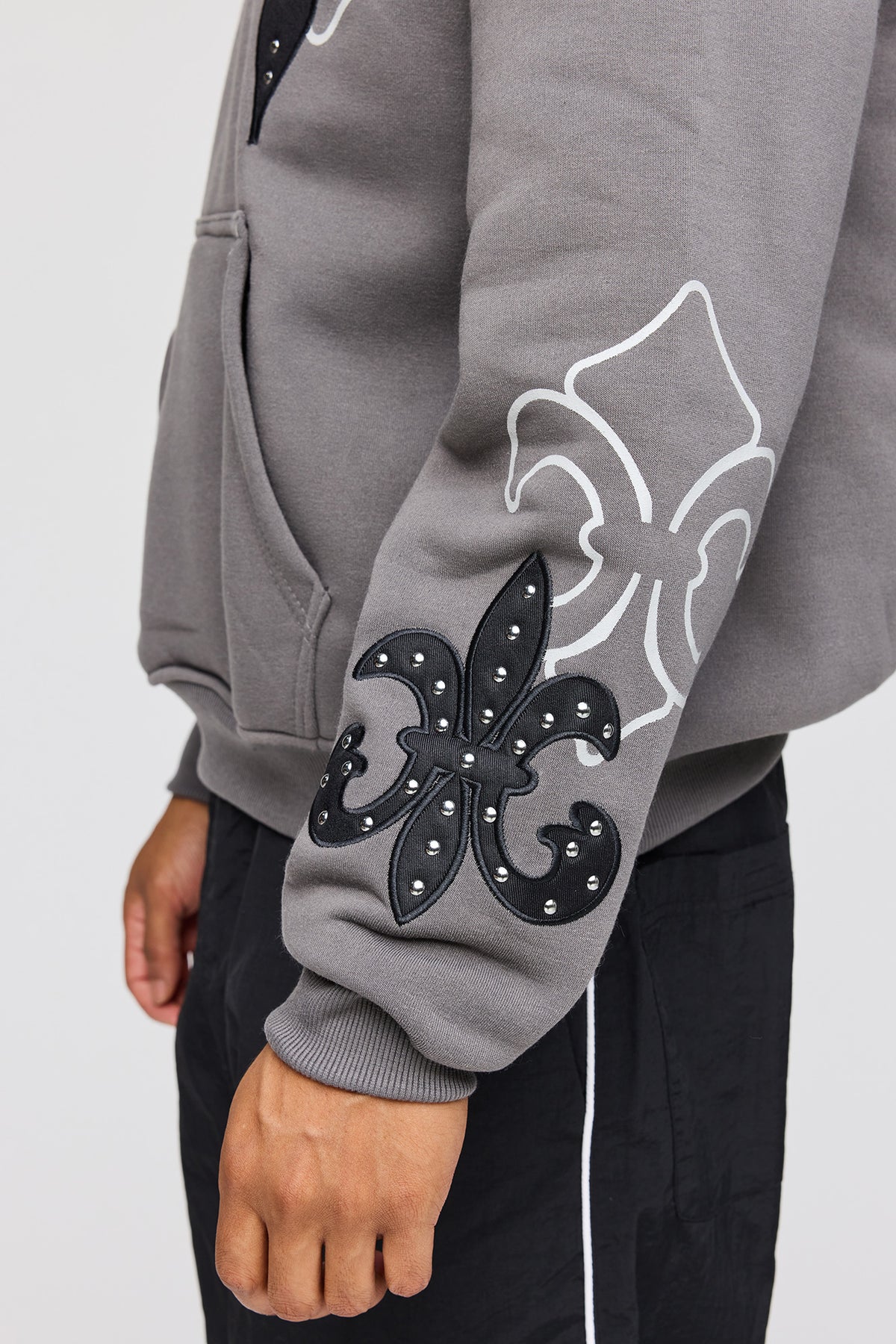 Alt View 4. Rhinestone Fleece Hoodie - Dark Grey