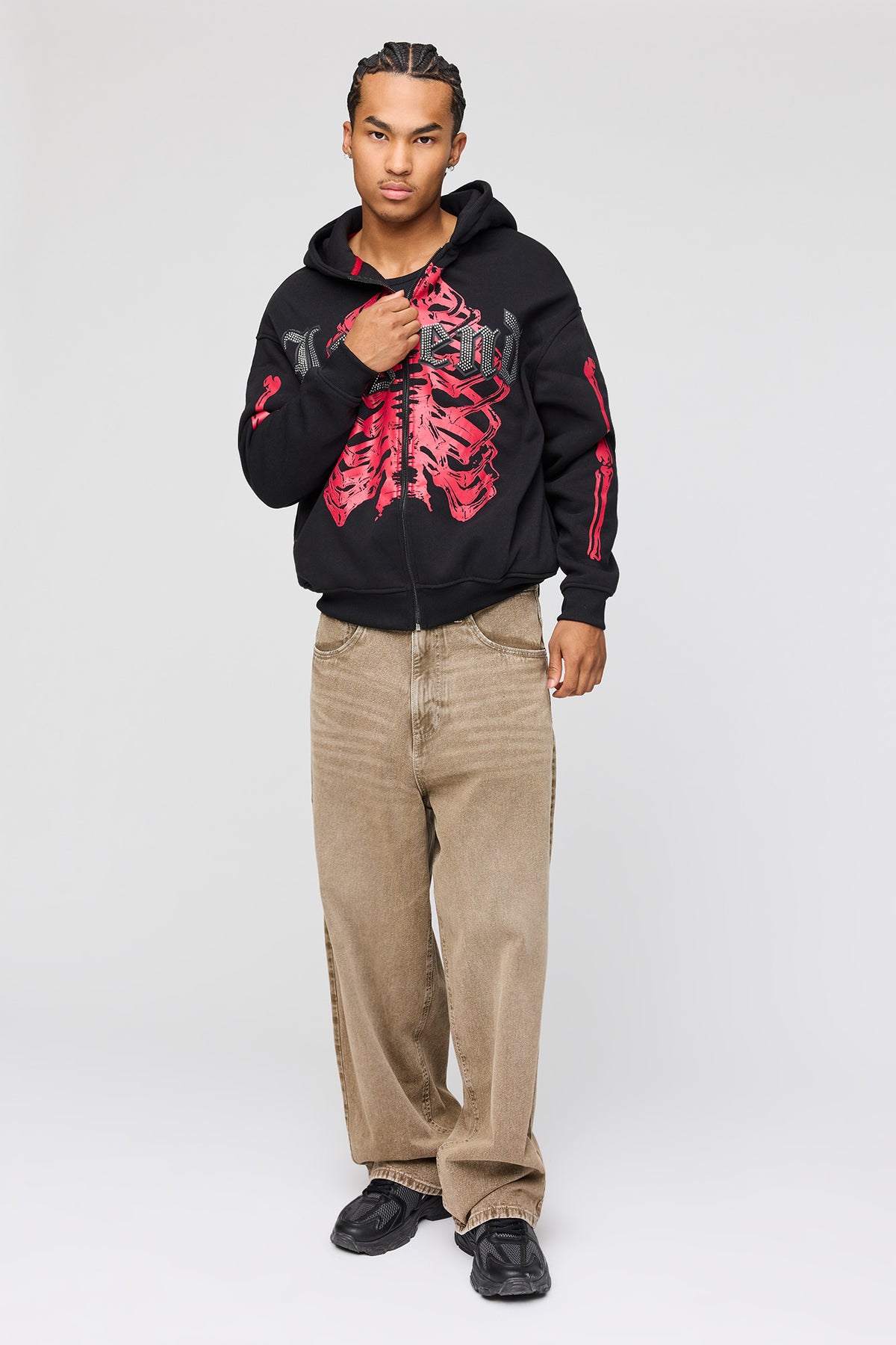 Alt View 3. Legend Rhinestone Zip Fleece Hoodie - Black
