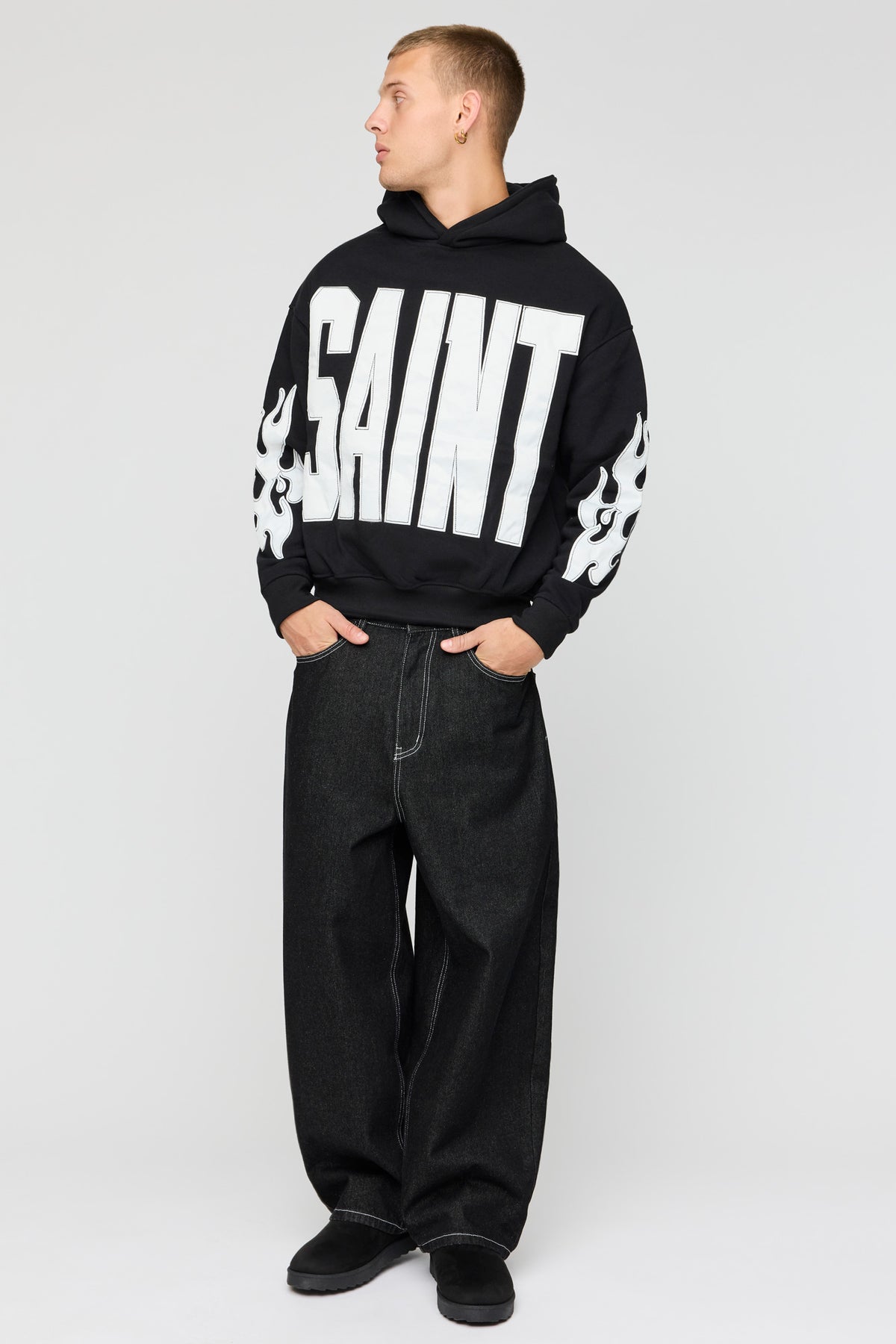 Alt View 3. Patched Fleece Hoodie - Black