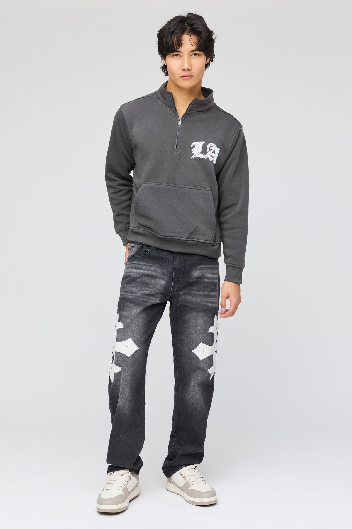 Alt View 3. LA Quarter Zip Fleece Sweatshirt - Dark Grey