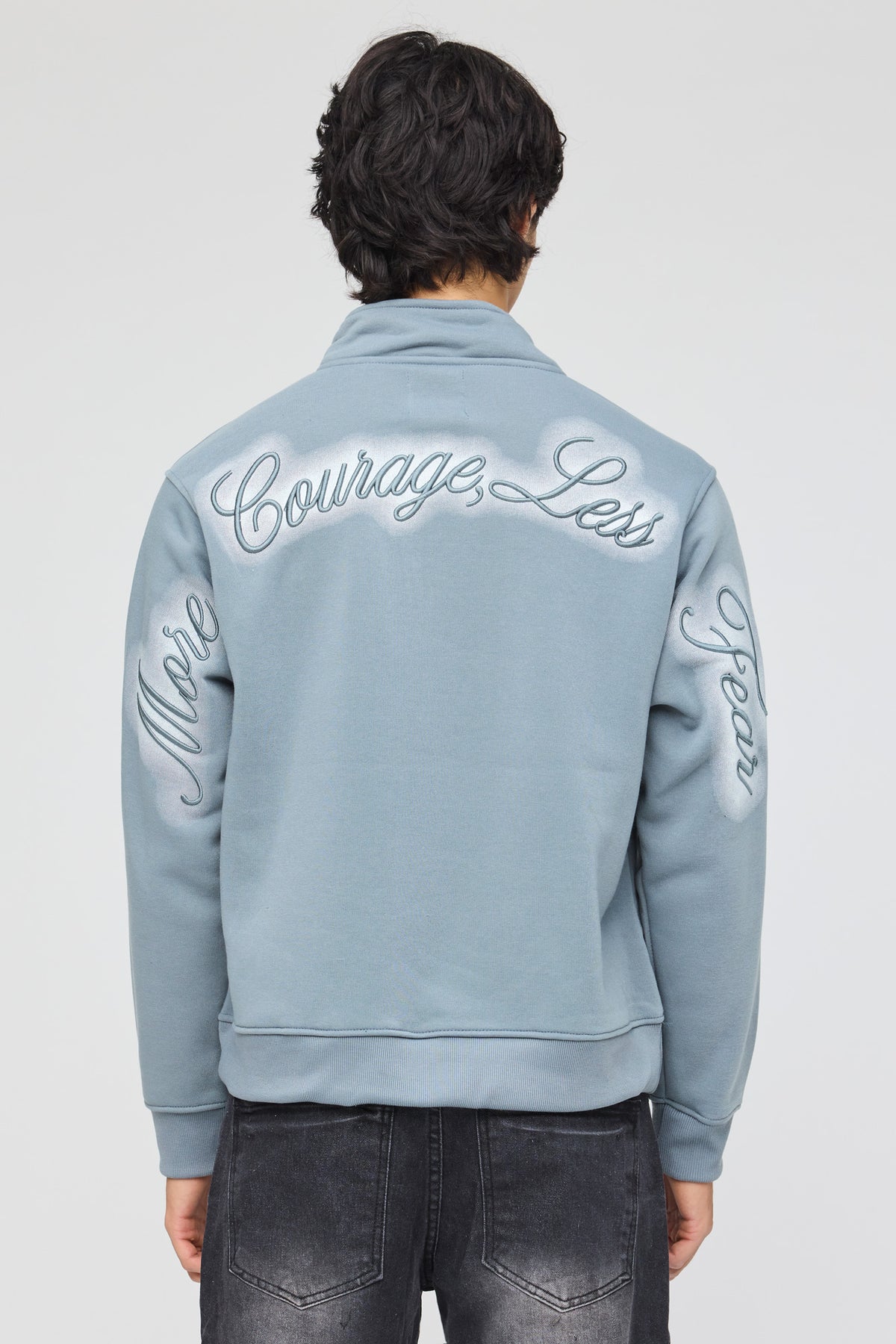 Alt View 2. Embroidered Quarter Zip Fleece Sweatshirt - Light Blue