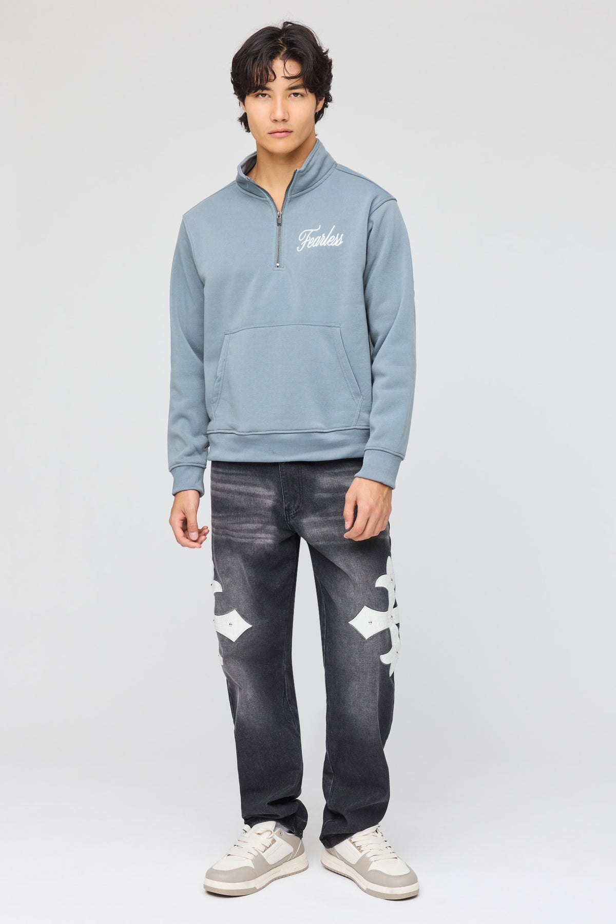 Alt View 3. Embroidered Quarter Zip Fleece Sweatshirt - Light Blue