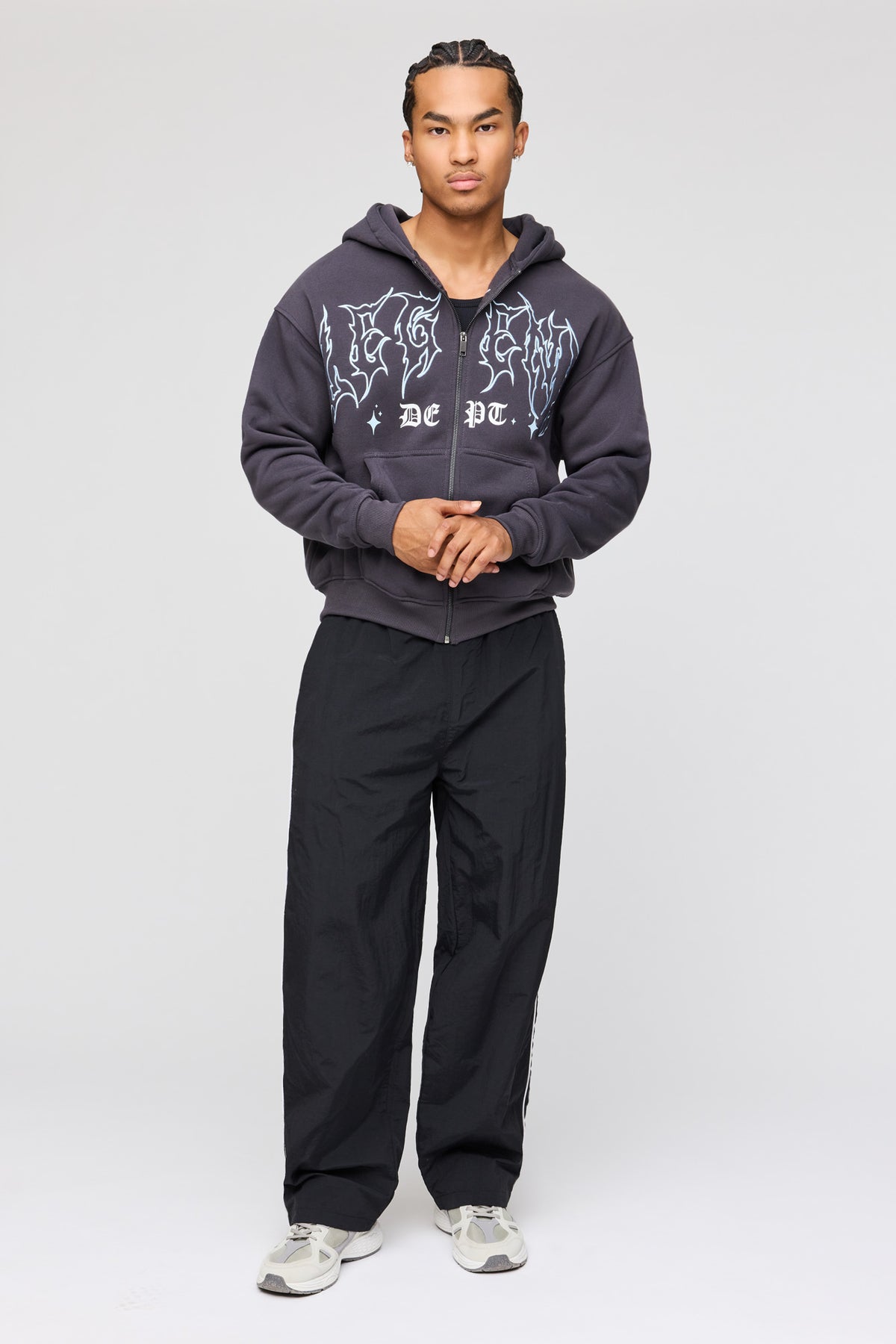 Alt View 3. Gothic Graphic Zip Fleece Hoodie - Charcoal