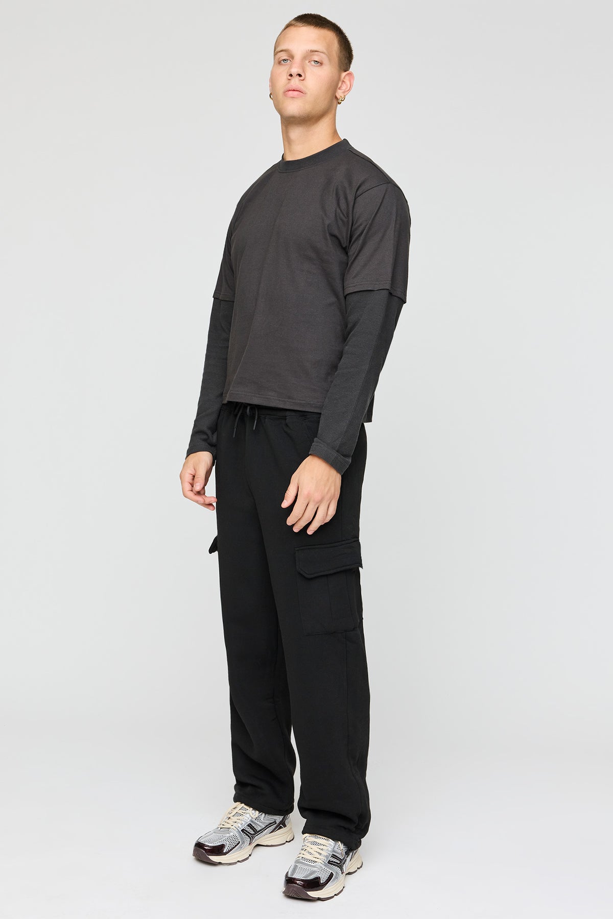 Alt View 2. Fleece Cargo Sweatpant - Black