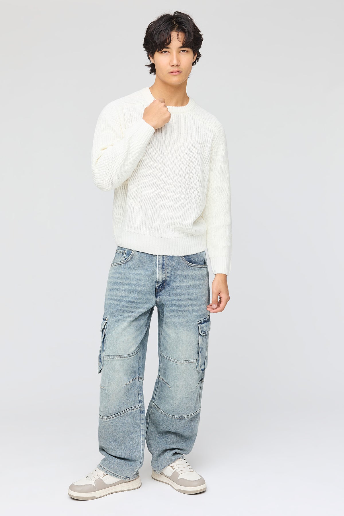 Alt View 2. Baggy Cargo Jean - Sky Blue