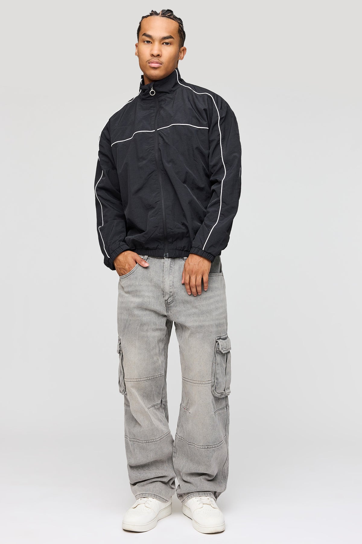 Alt View 2. Baggy Cargo Jean - Dark Grey