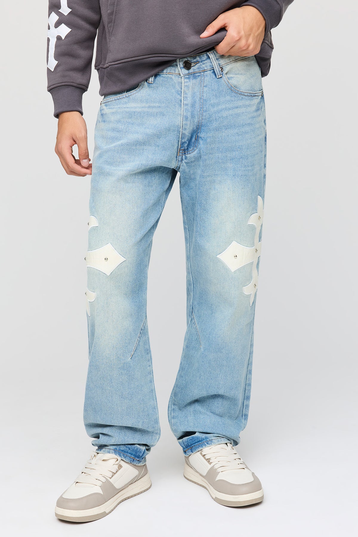 Studded Cross Straight Jean - Blue