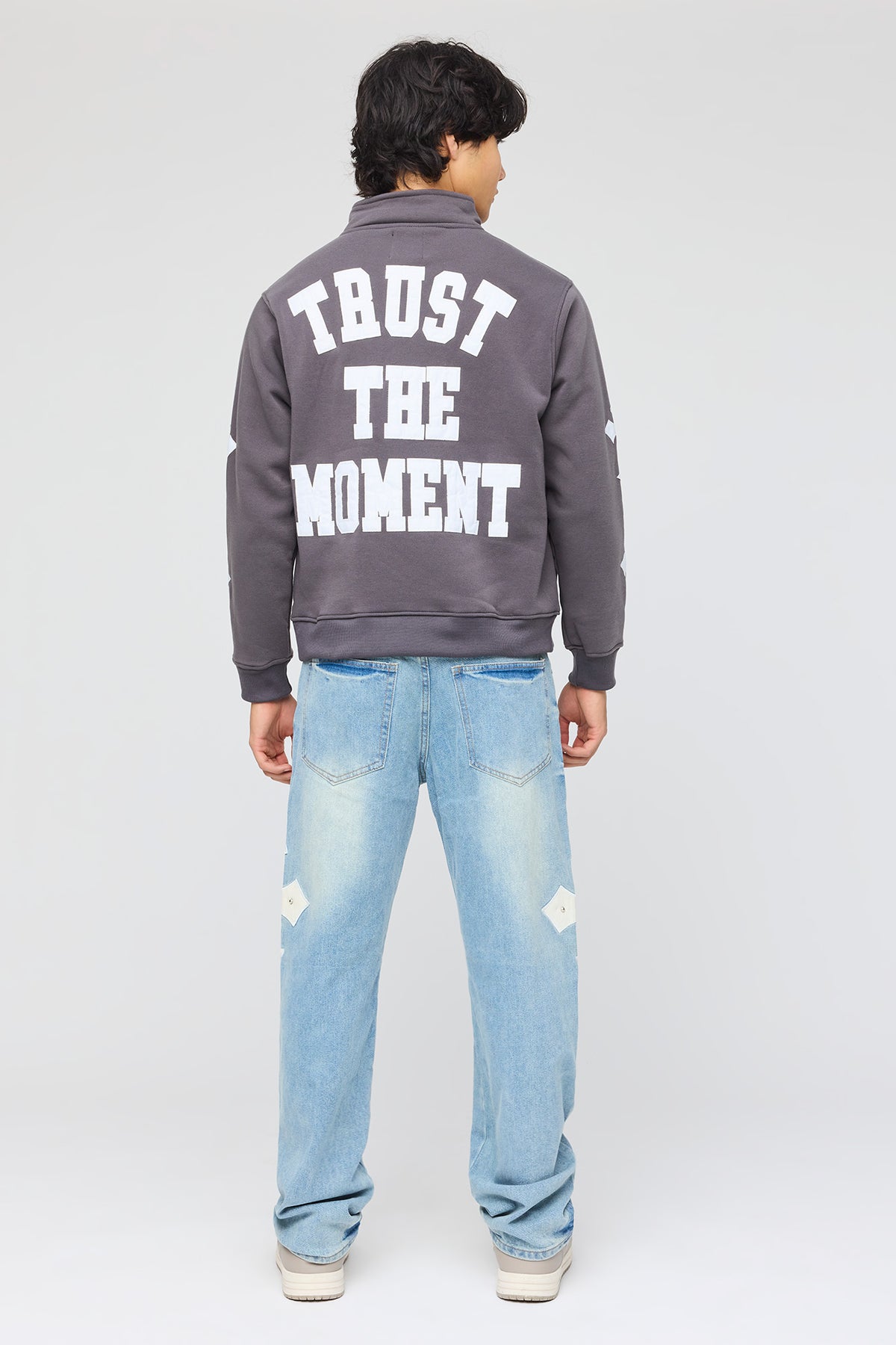 Alt View 3. Studded Cross Straight Jean - Blue