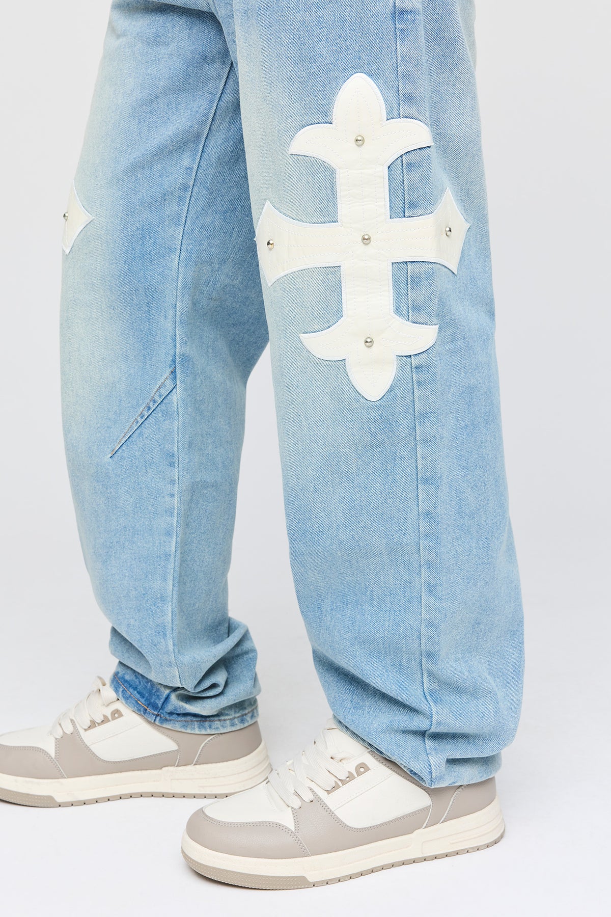 Alt View 4. Studded Cross Straight Jean - Blue