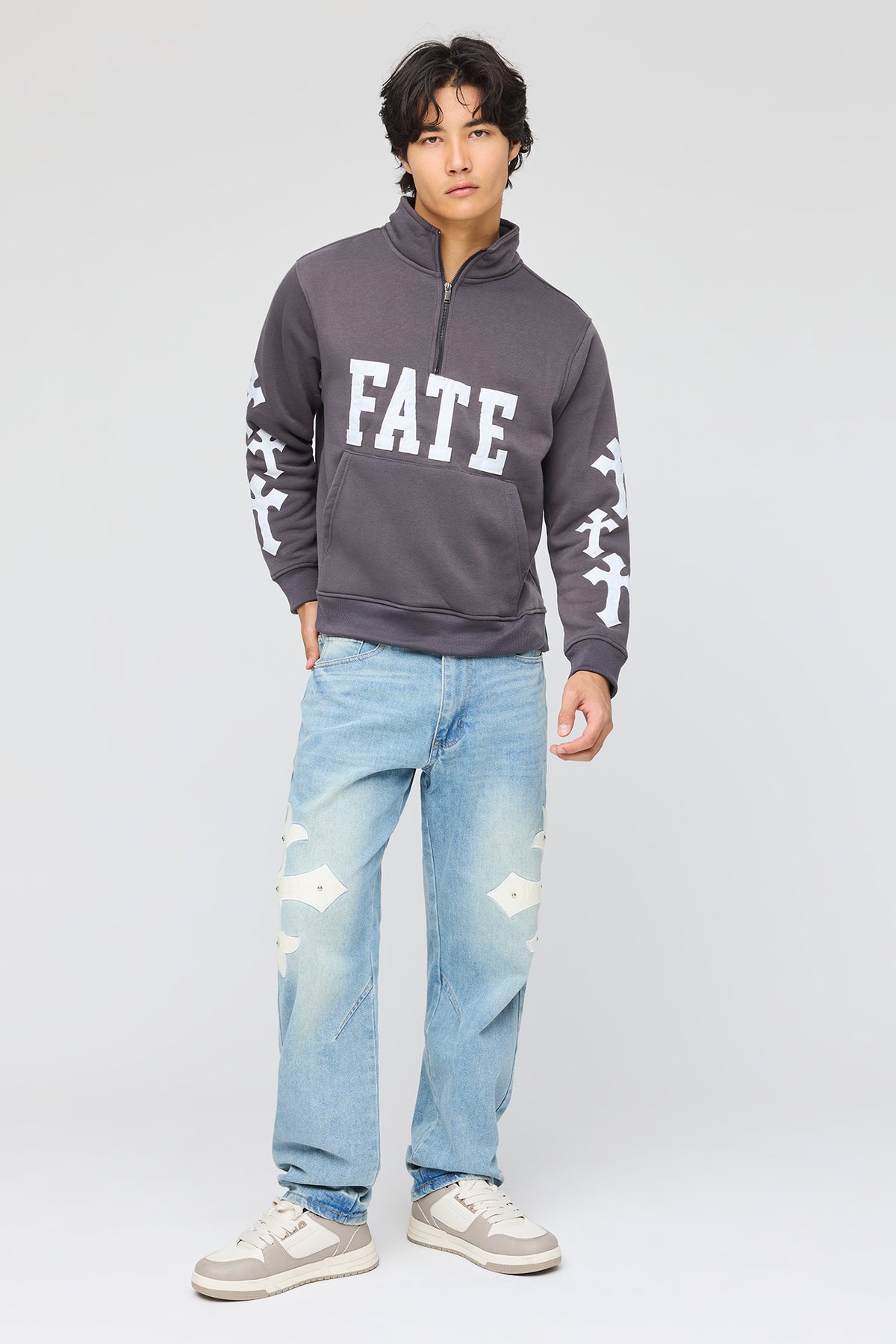 Alt View 2. Studded Cross Straight Jean - Blue
