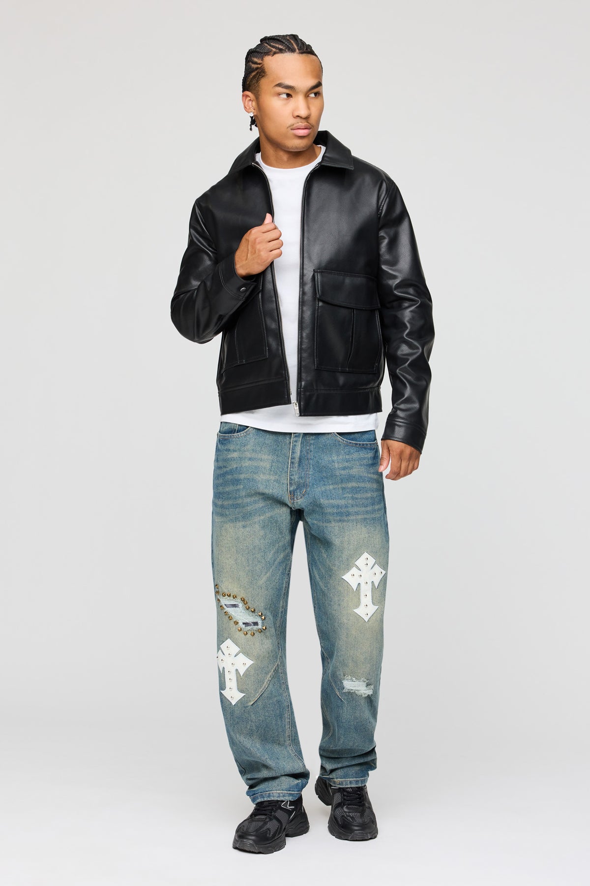 Alt View 2. Studded Cross Straight Jean - Medium Blue