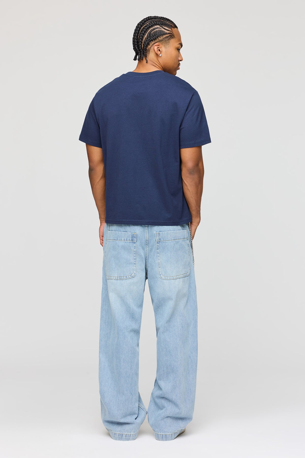 Alt View 3. Flame Graphic Baggy Jean with Chain - Light Denim Blue