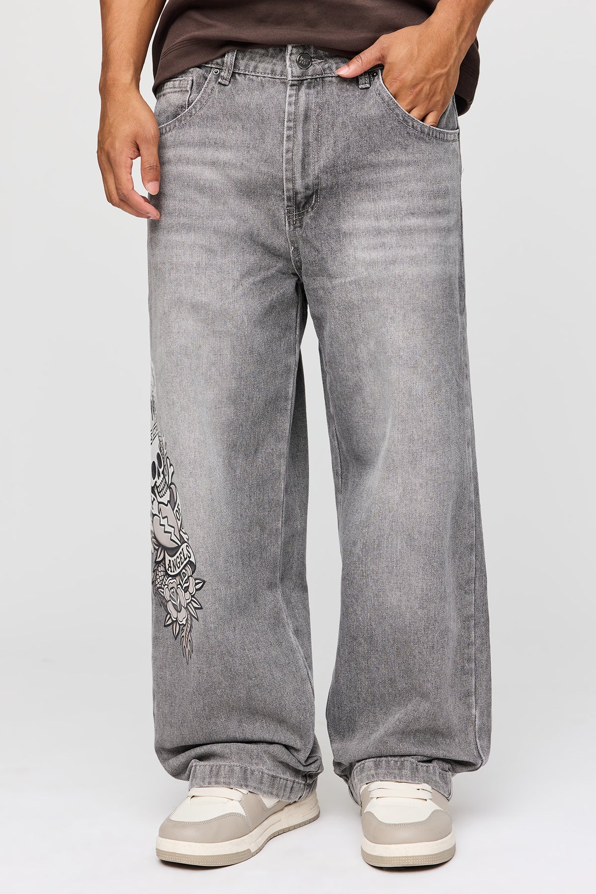 Tattoo Graphic Baggy Jean - Light Grey