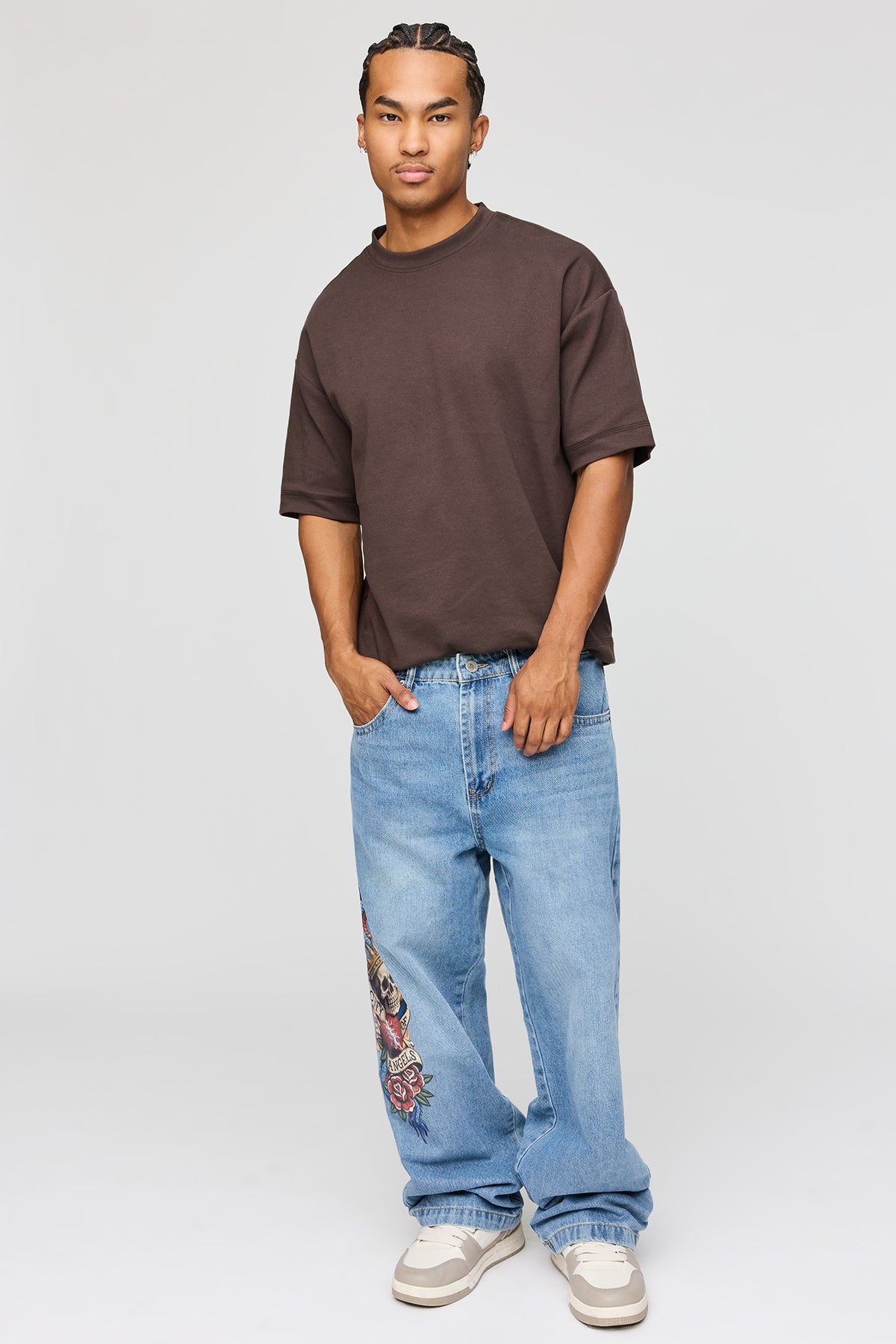 Alt View 2. Tattoo Graphic Baggy Jean - Medium Blue