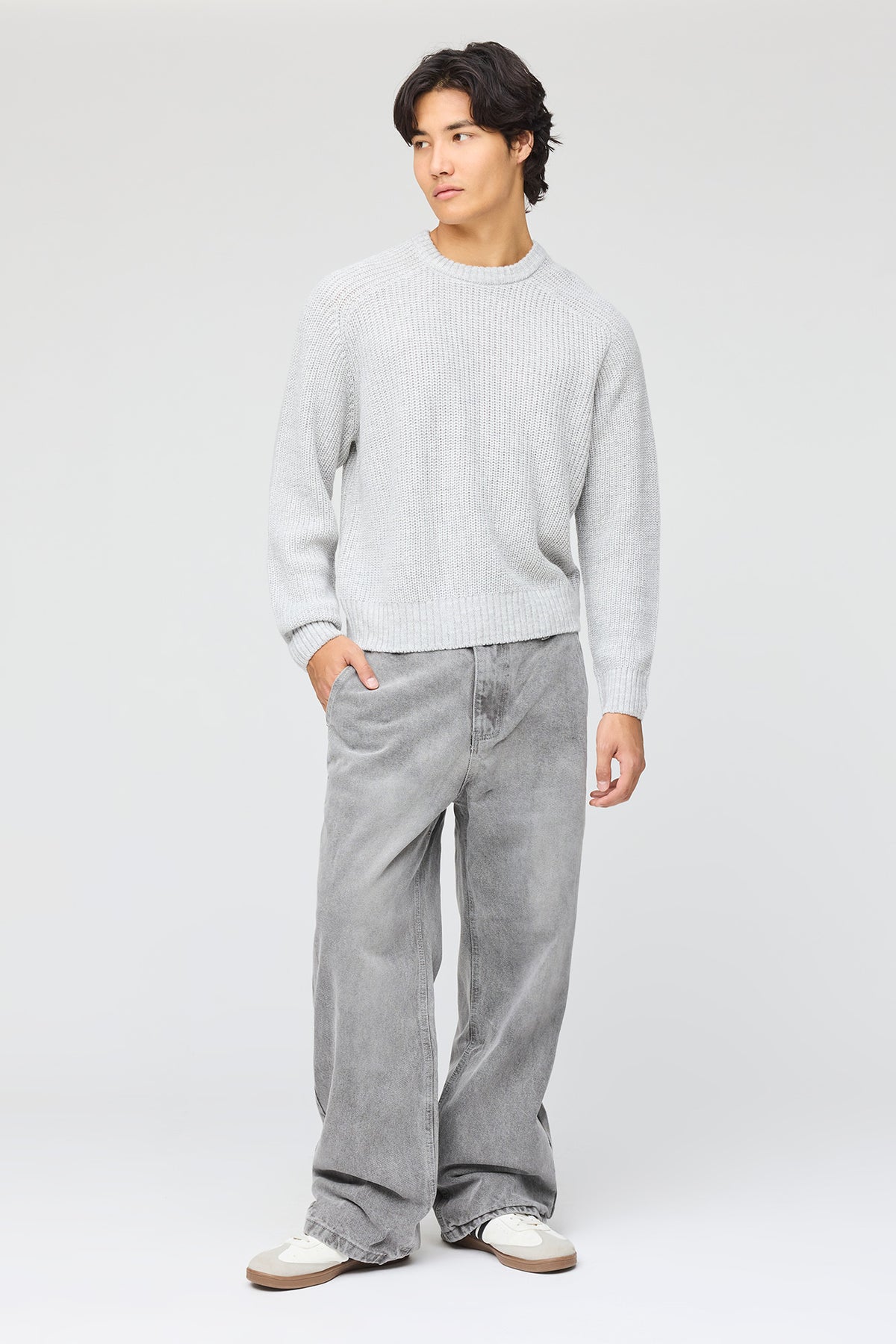Alt View 2. Stretch Baggy Jean - Light Grey