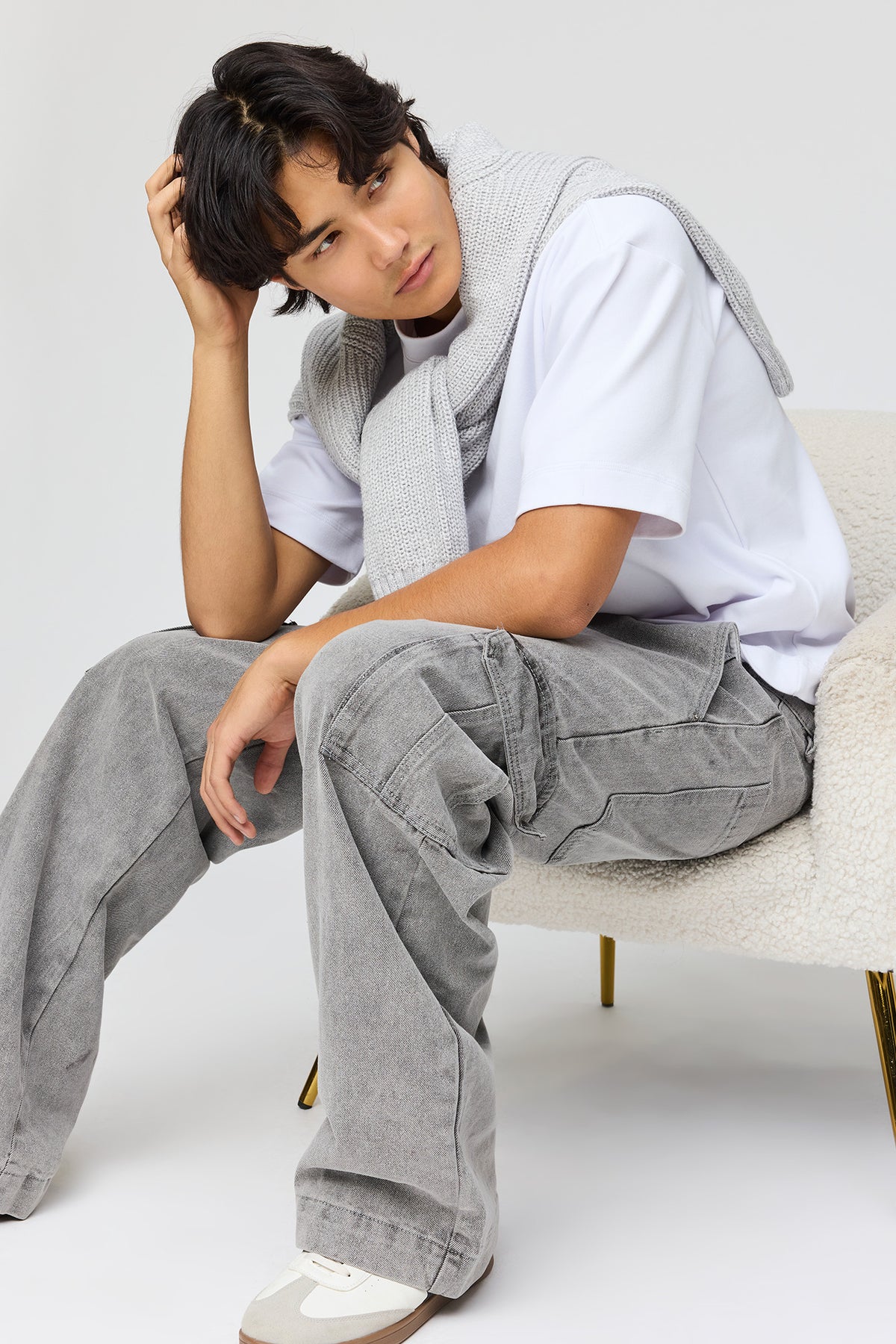 Stretch Baggy Cargo Jean - Light Grey