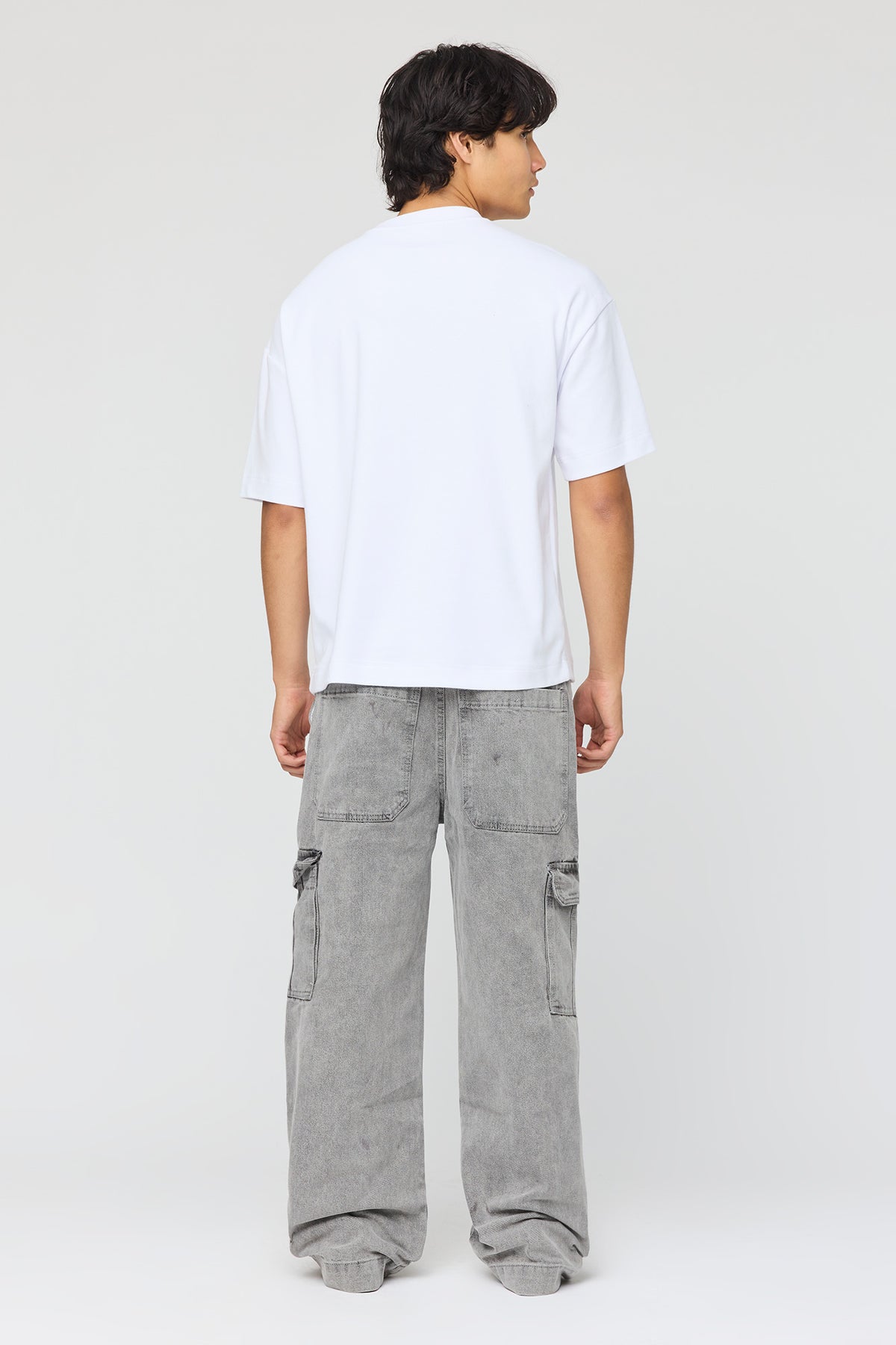 Alt View 4. Stretch Baggy Cargo Jean - Light Grey