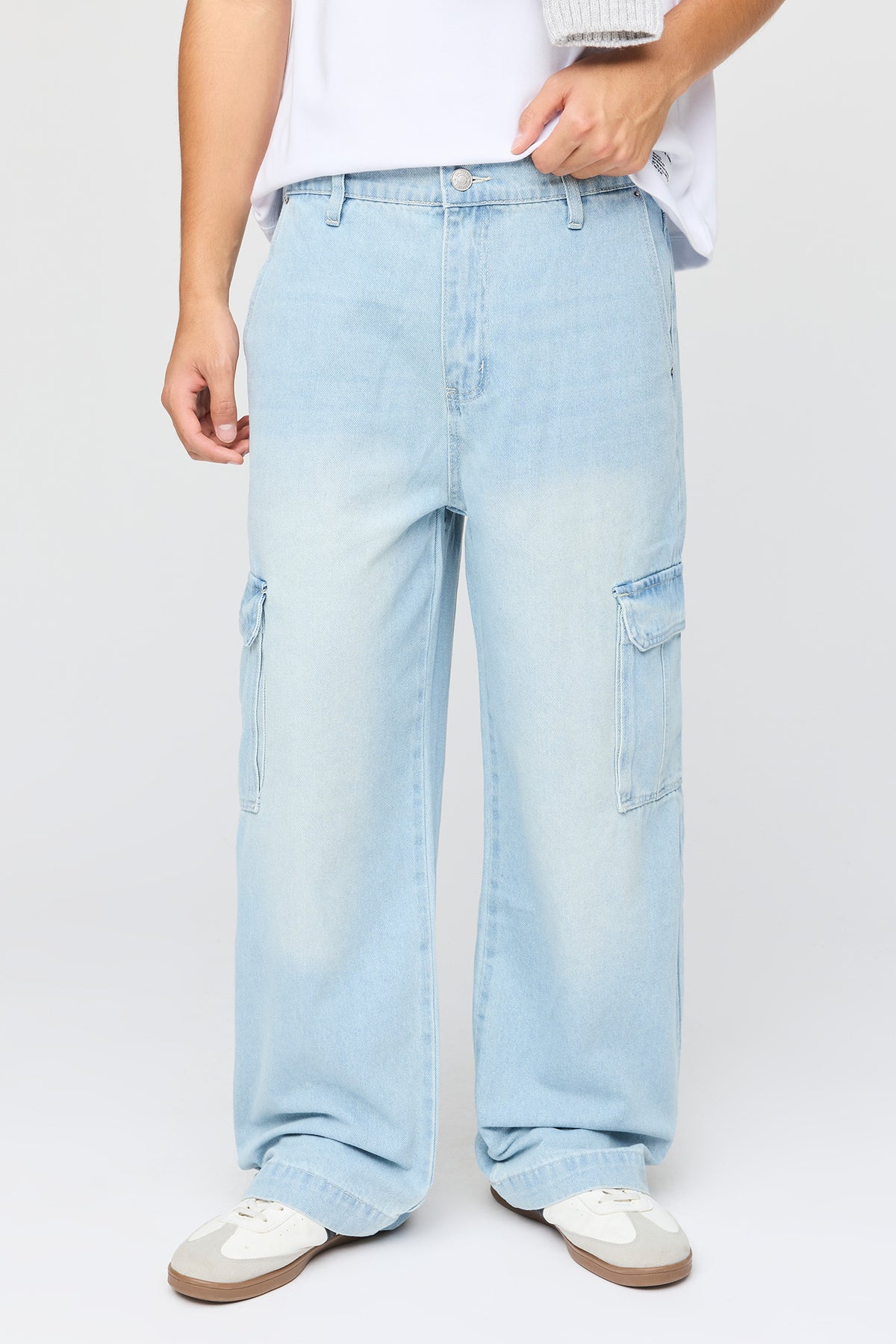 Stretch Baggy Cargo Jean - Light Denim Blue
