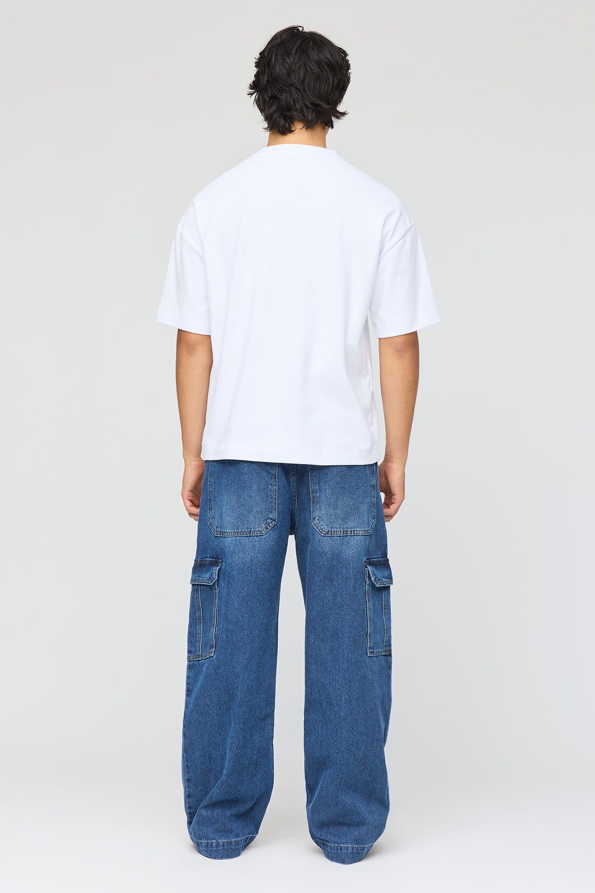 Alt View 3. Stretch Baggy Cargo Jean - Medium Blue