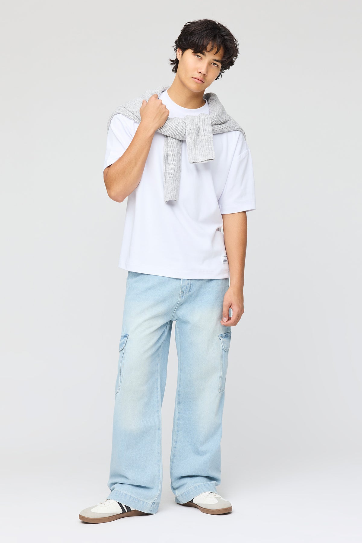 Alt View 2. Stretch Baggy Cargo Jean - Light Denim Blue