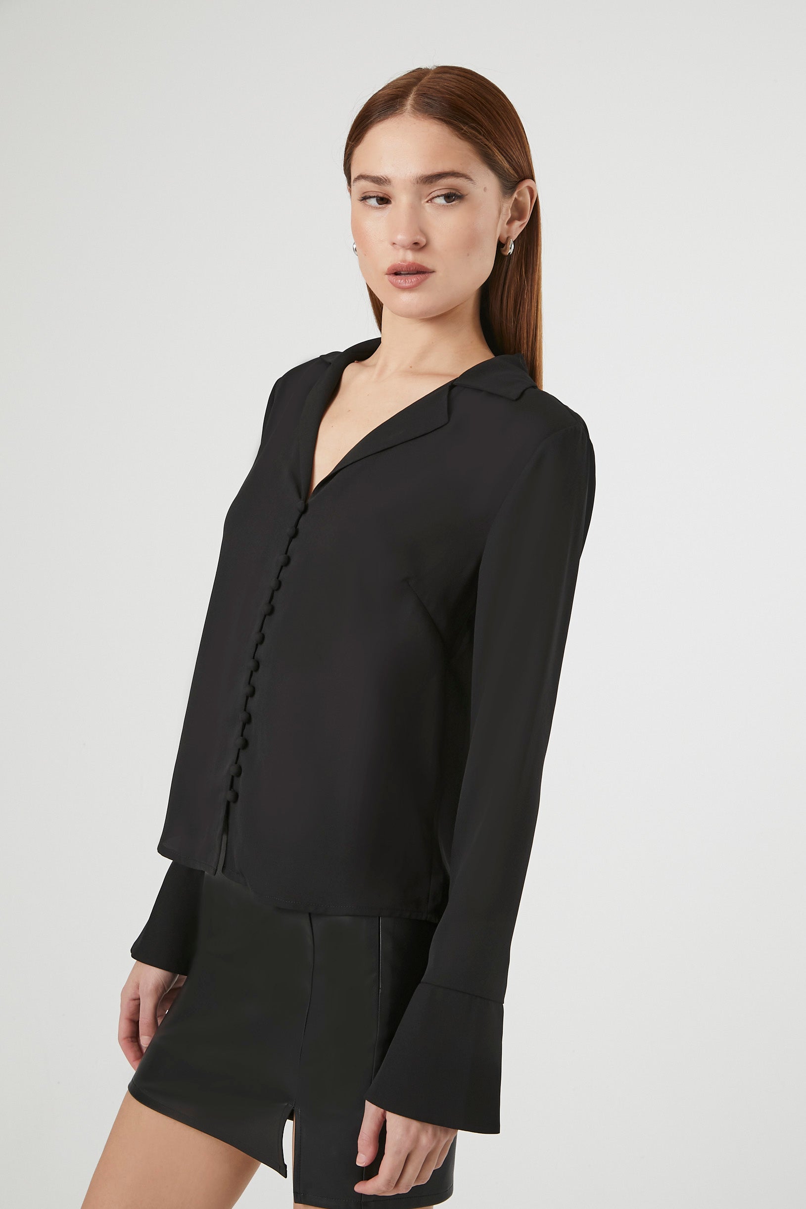 Buttoned Trumpet Sleeve Top