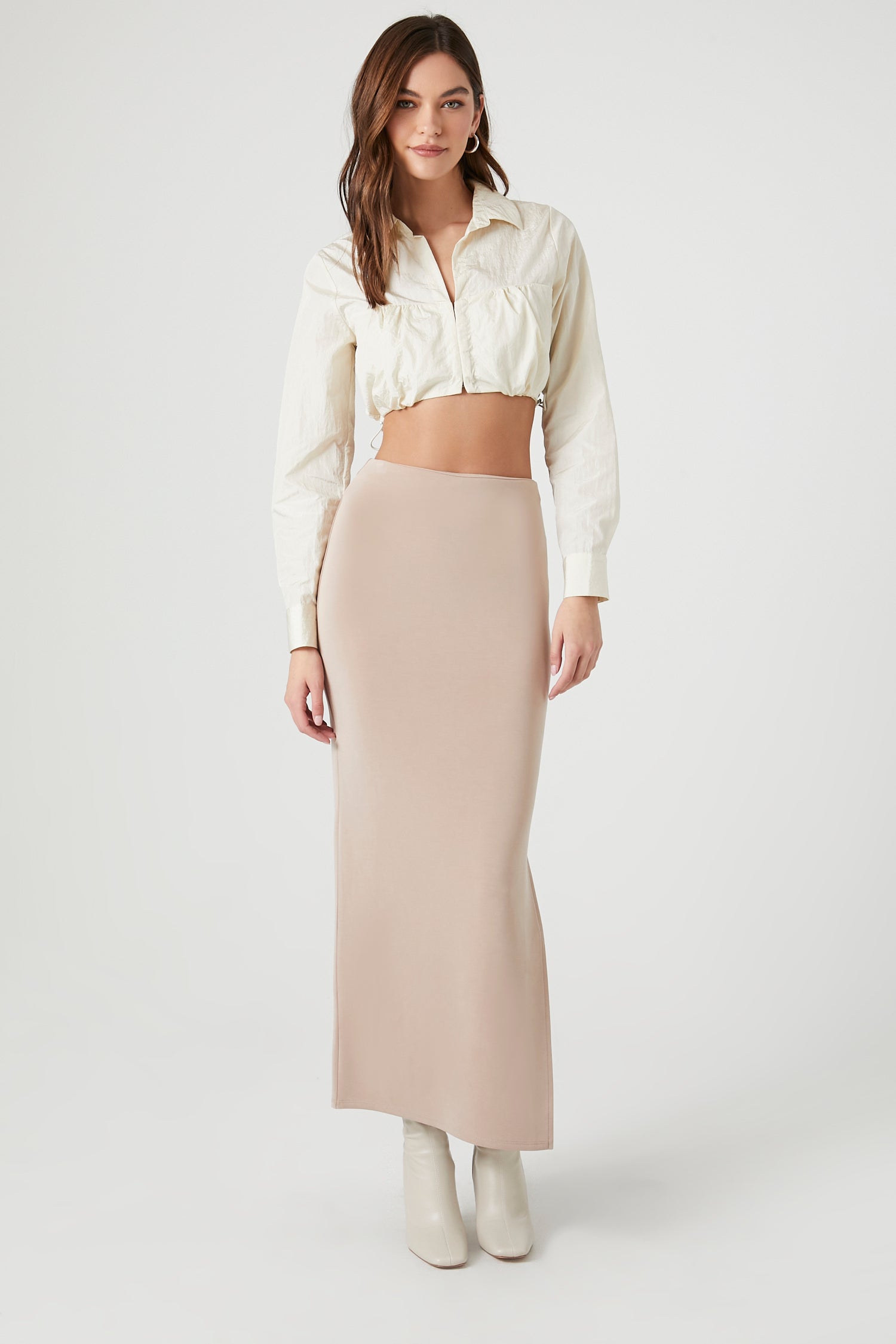 Nylon Toggle Hem Long Sleeve Crop Top