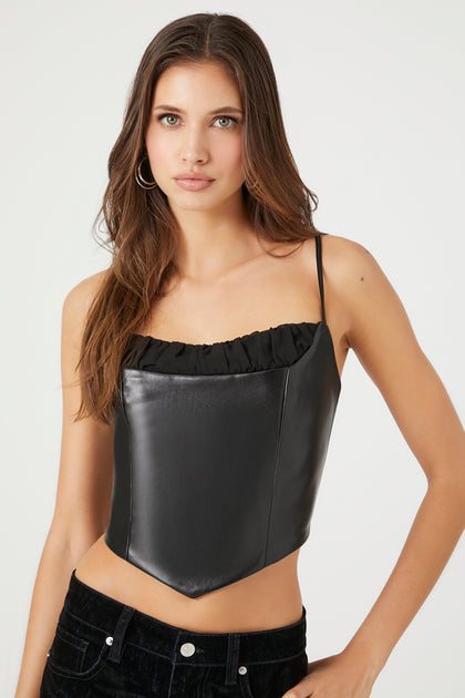 Forever 21 Women's Lace-Up Corset Tube Top in Black Large