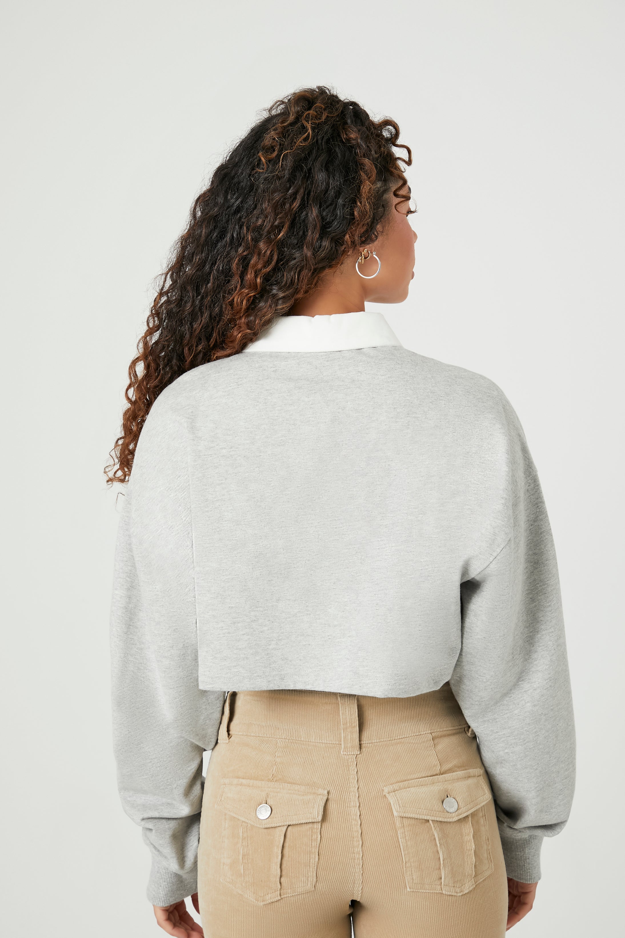 Monaco Embroidered Collared Cropped Fleece Sweatshirt