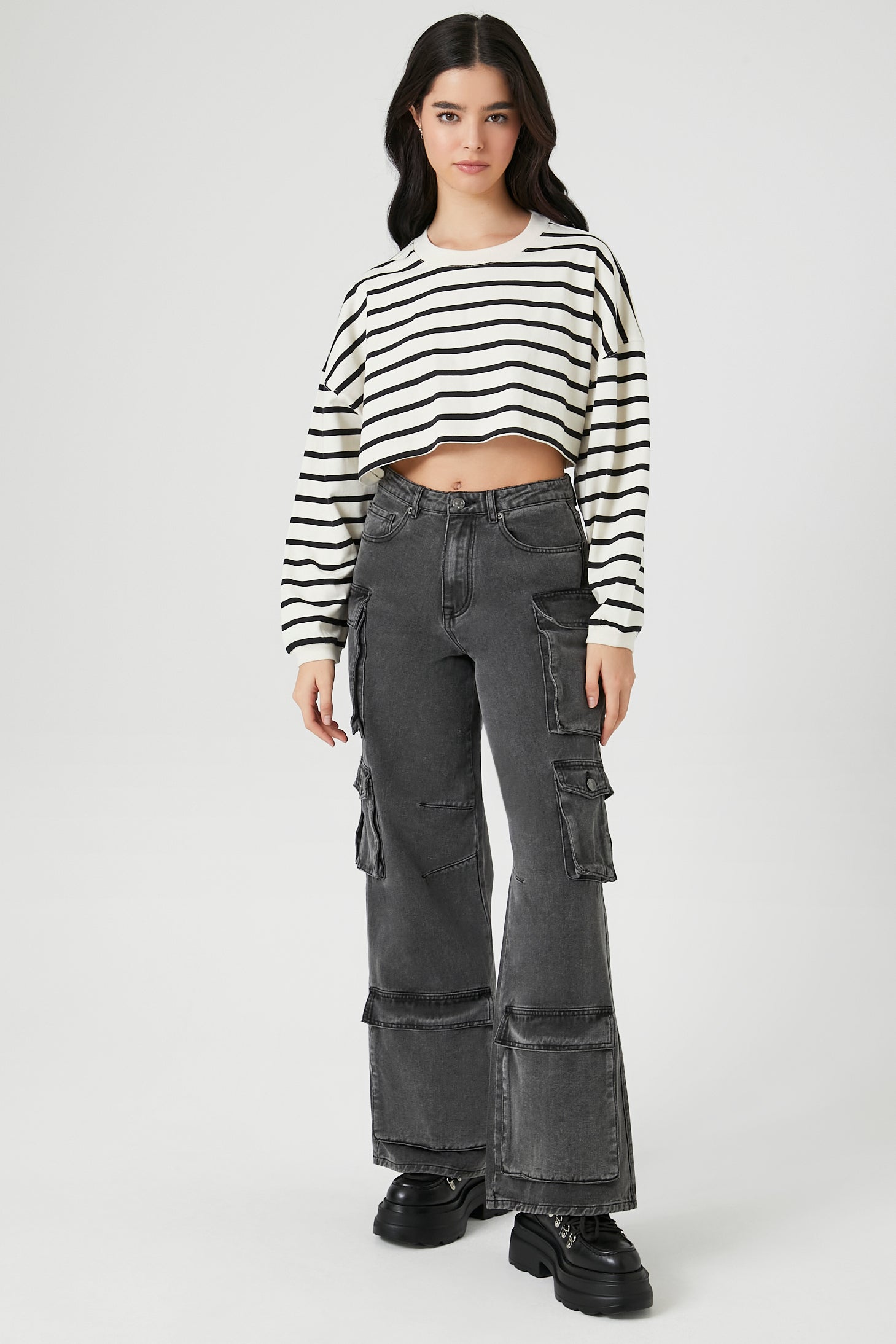 Striped Cropped Long Sleeve Top