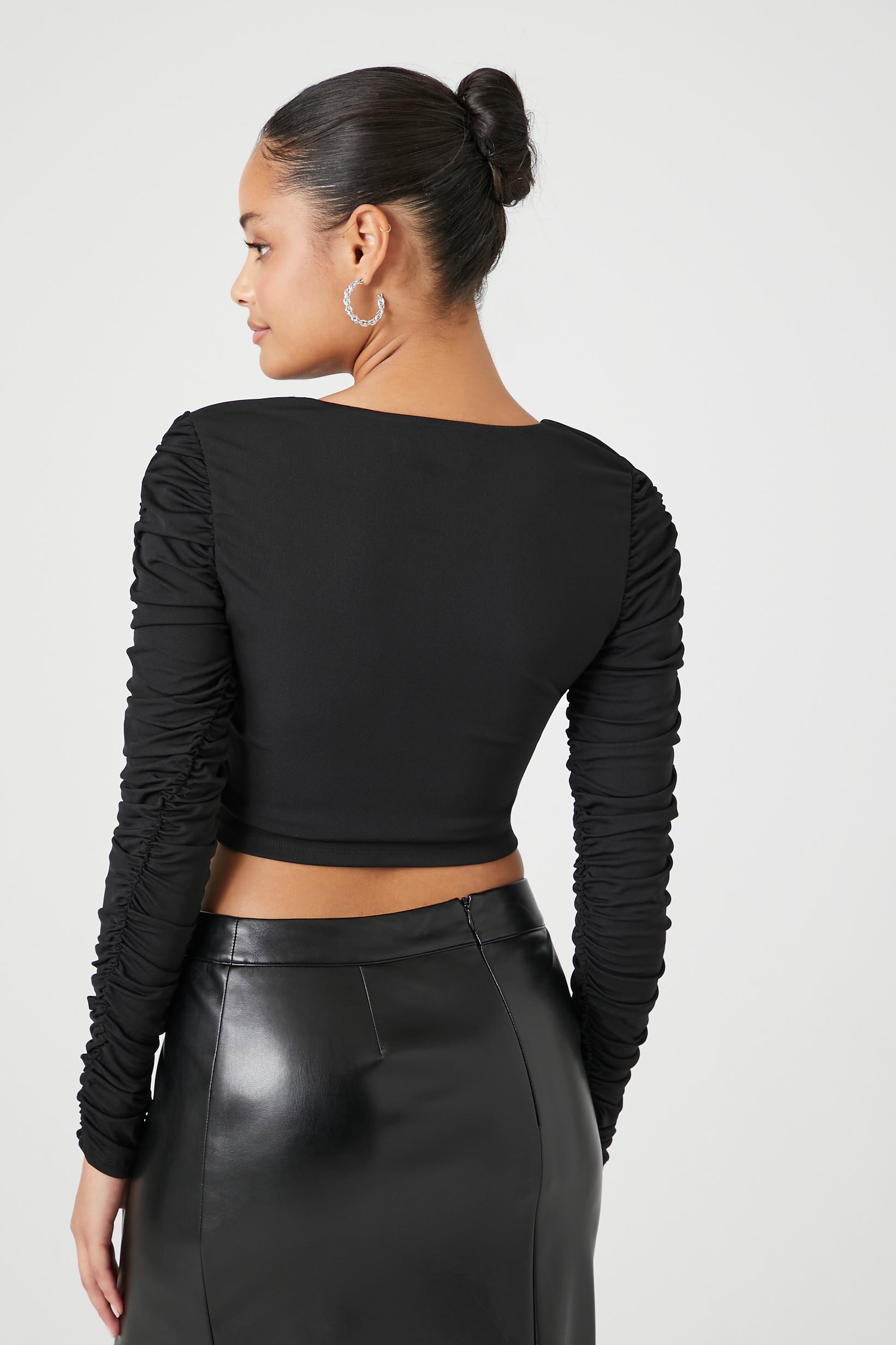 Ruched Lace Up Crop Top