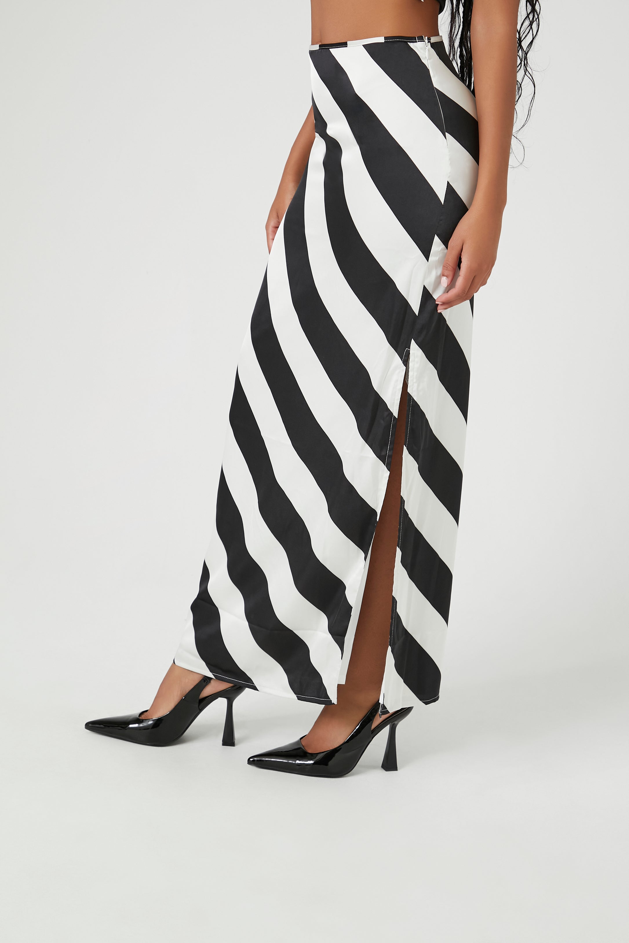 Satin Striped Maxi Skirt