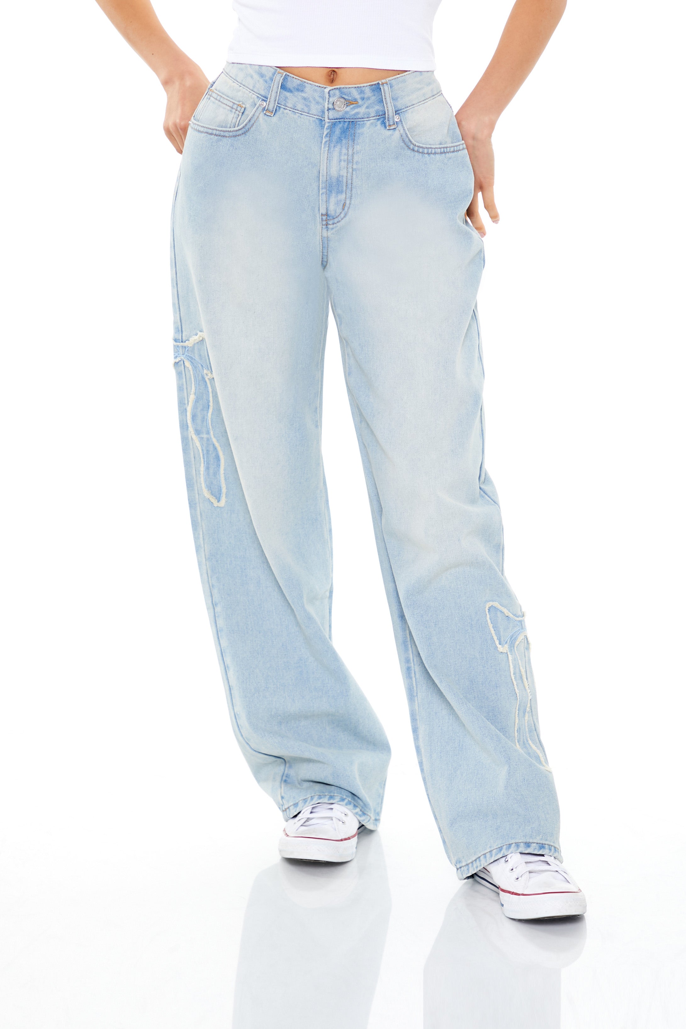 Frayed Bow Mid-Rise Baggy Jean