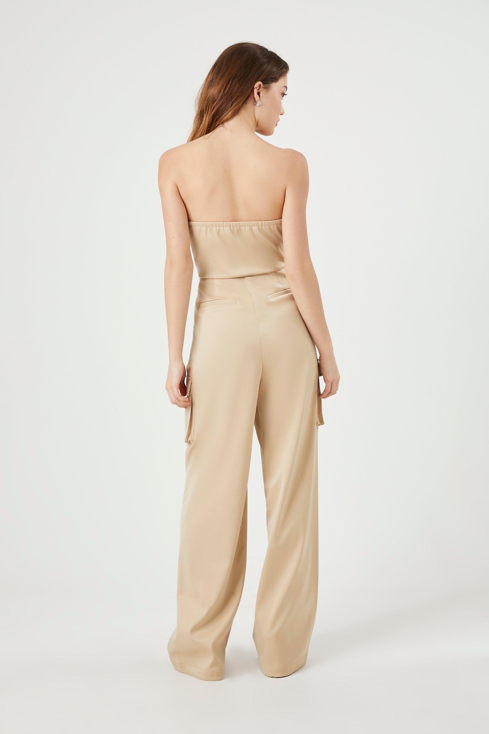 Satin Strapless Cargo Jumpsuit