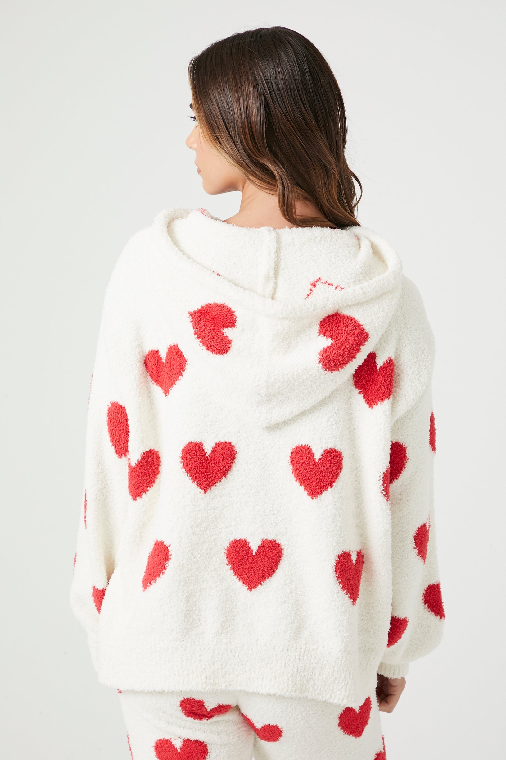 Heart Print Plush Pajama Hoodie