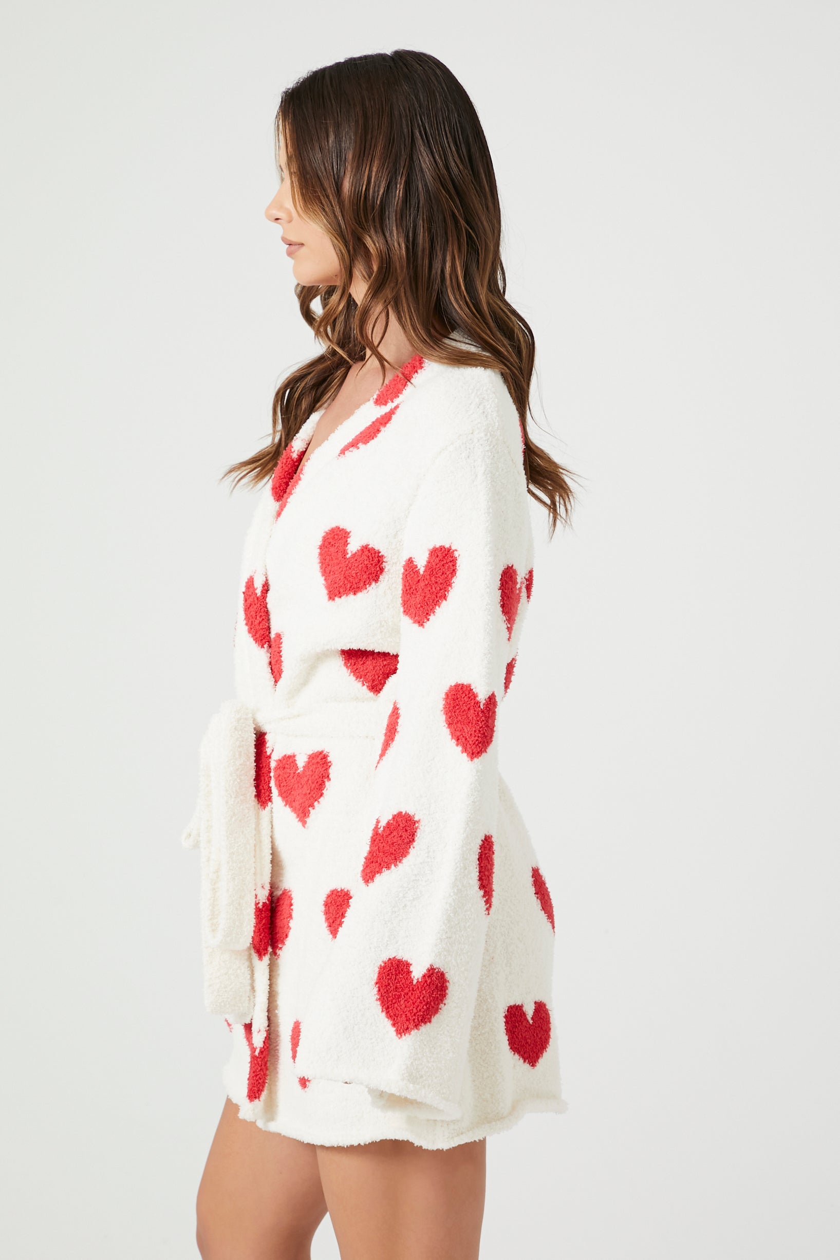 Plush Heart Print Robe