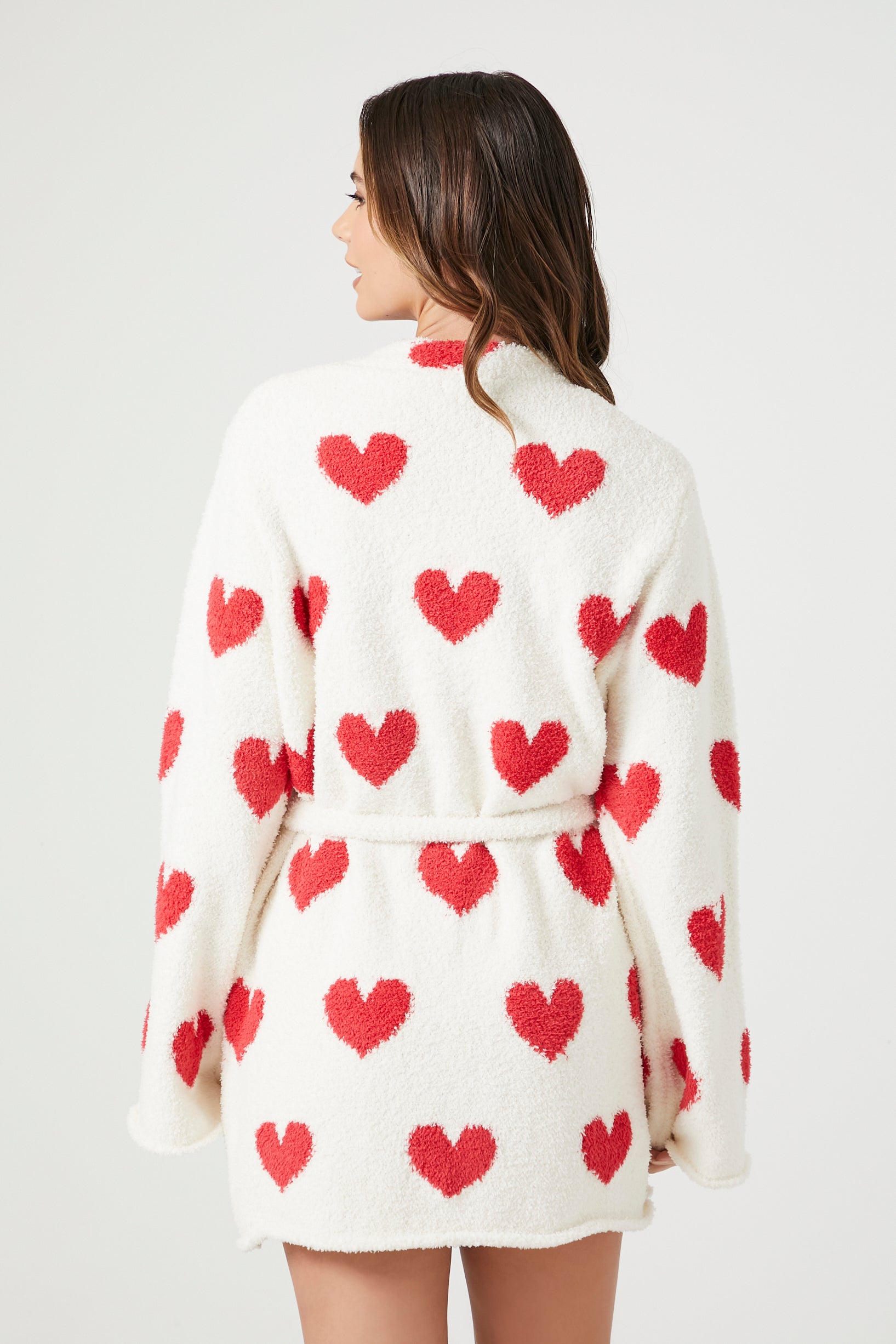 Plush Heart Print Robe