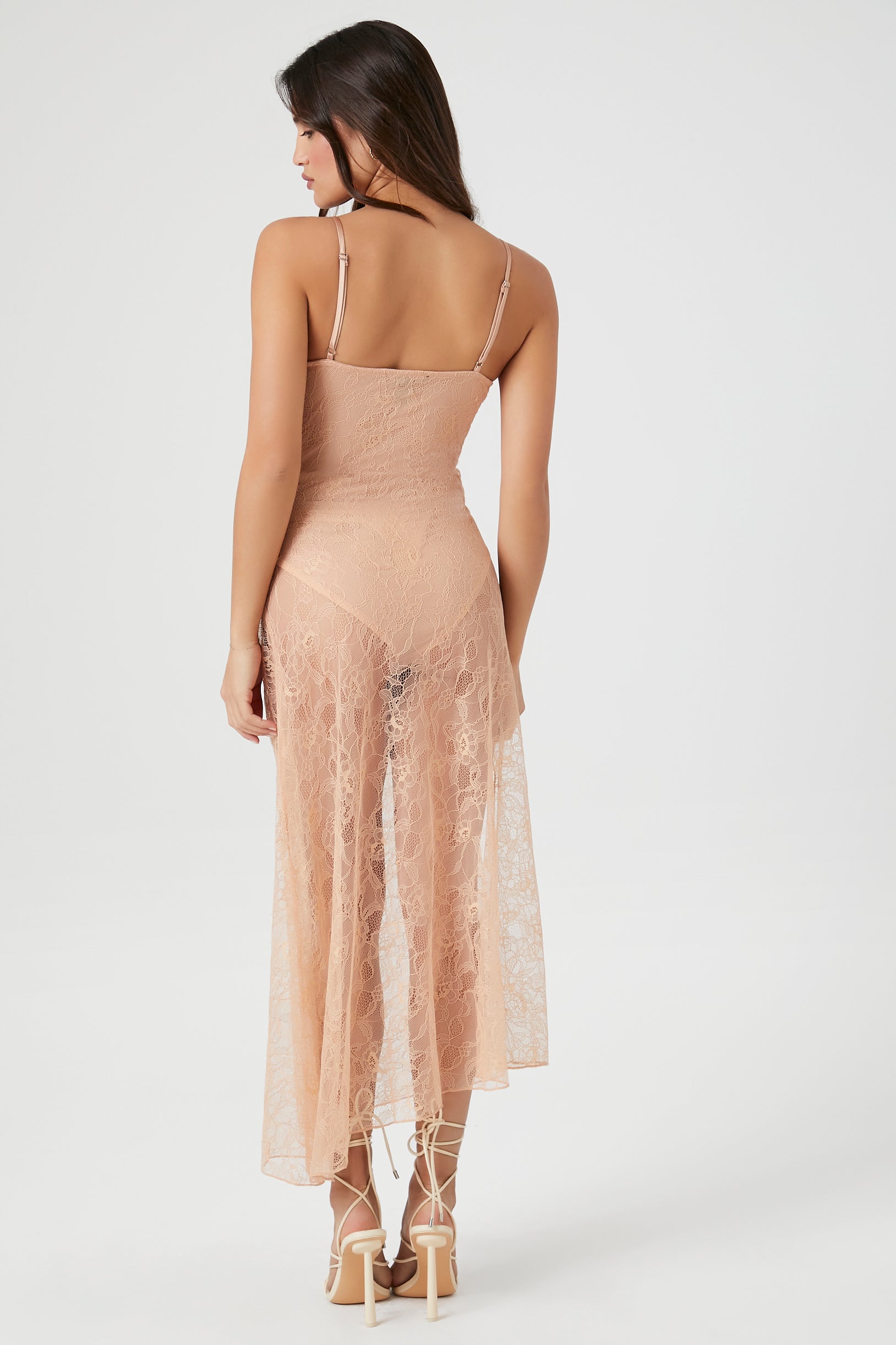 Sheer Lace Drawstring Side Maxi Dress