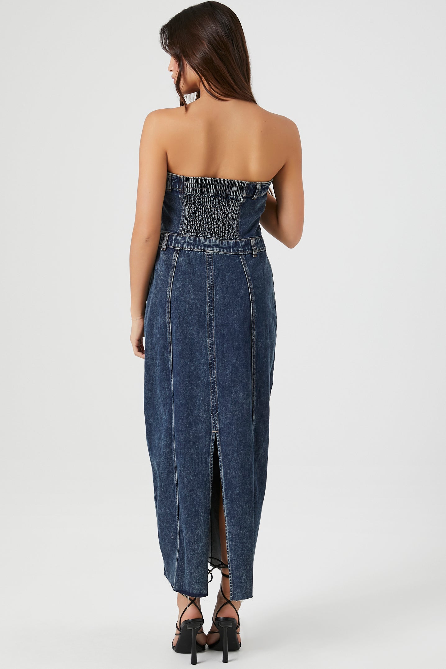 Denim Button-Up Strapless Maxi Dress