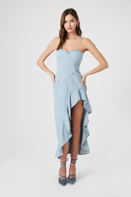 Denim Sweetheart Asymmetrical Midi Dress
