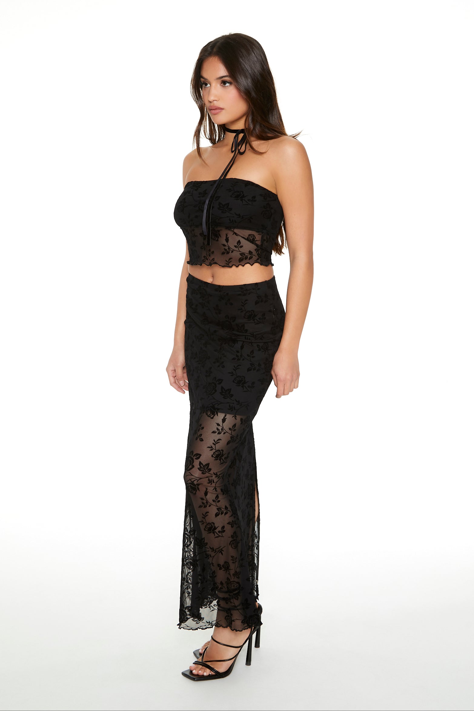 Floral Lace Tube Top and Maxi Skirt 2 Piece Set
