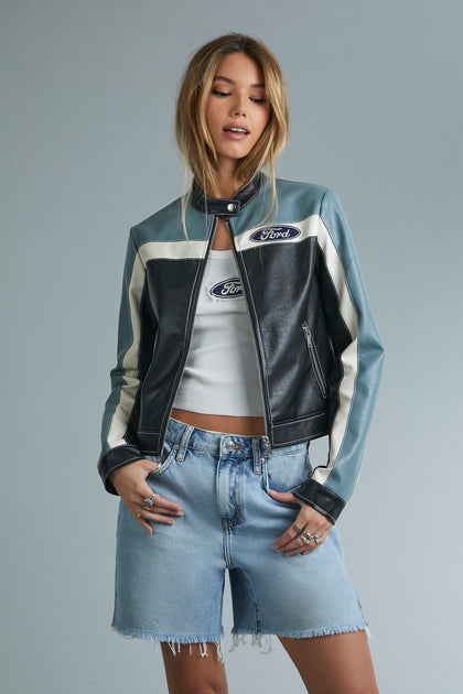 Ford Faux Leather Racecar Jacket