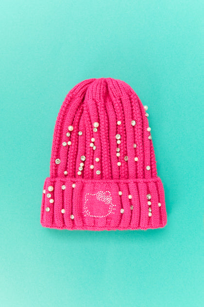 Tuque à imprimé Hello Kitty avec similiperles et pierres du Rhin