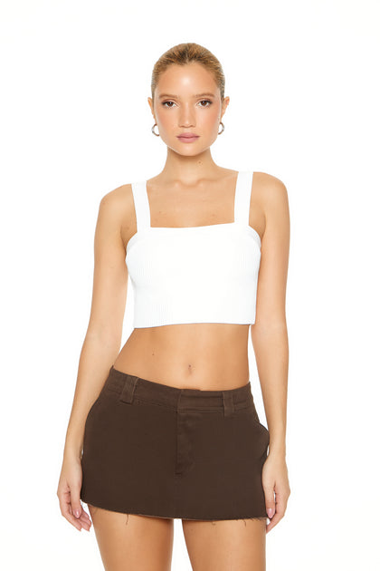 Ribbed Knit Square Neck Cropped Tank