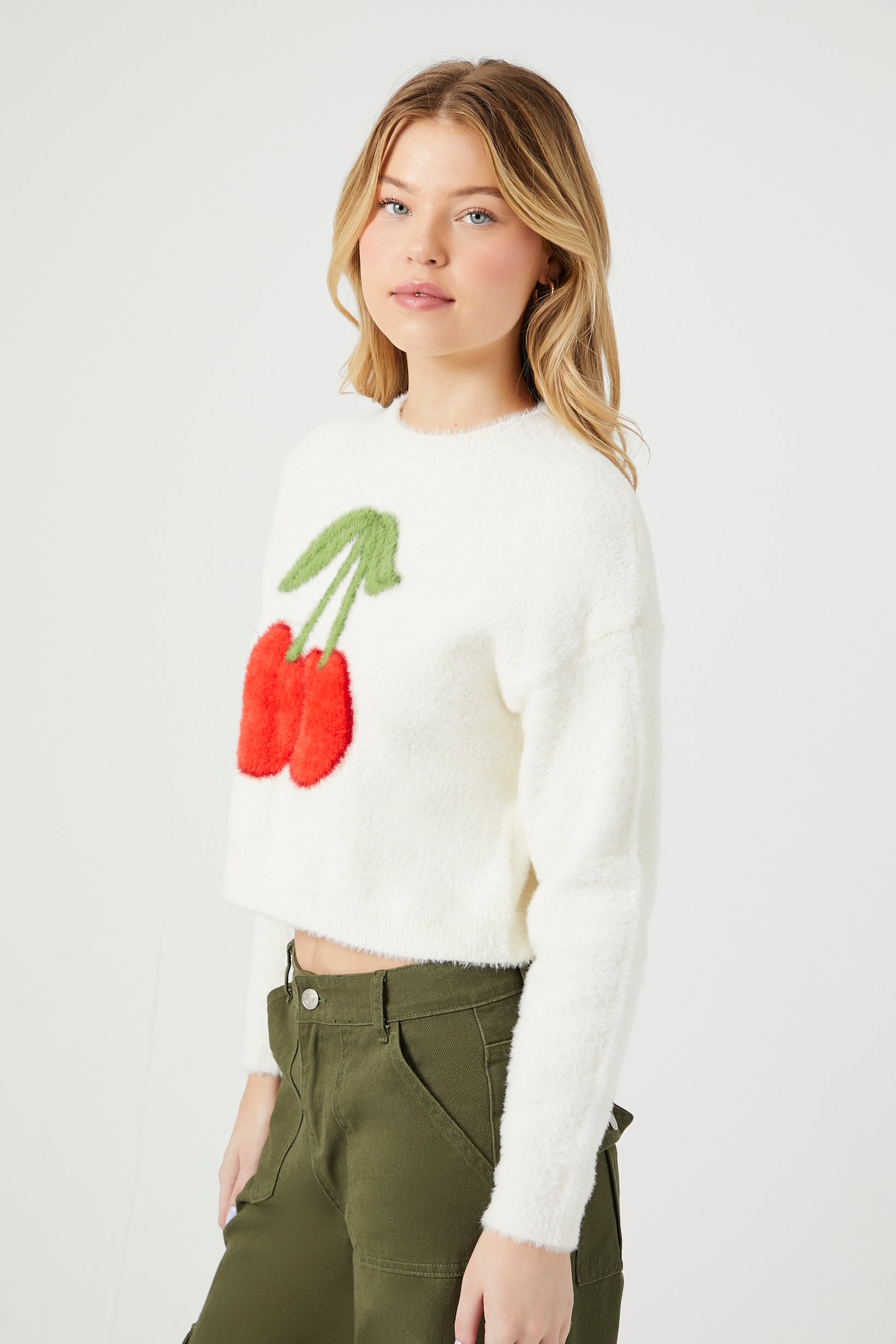 Fuzzy Knit Cherry Cropped Sweater