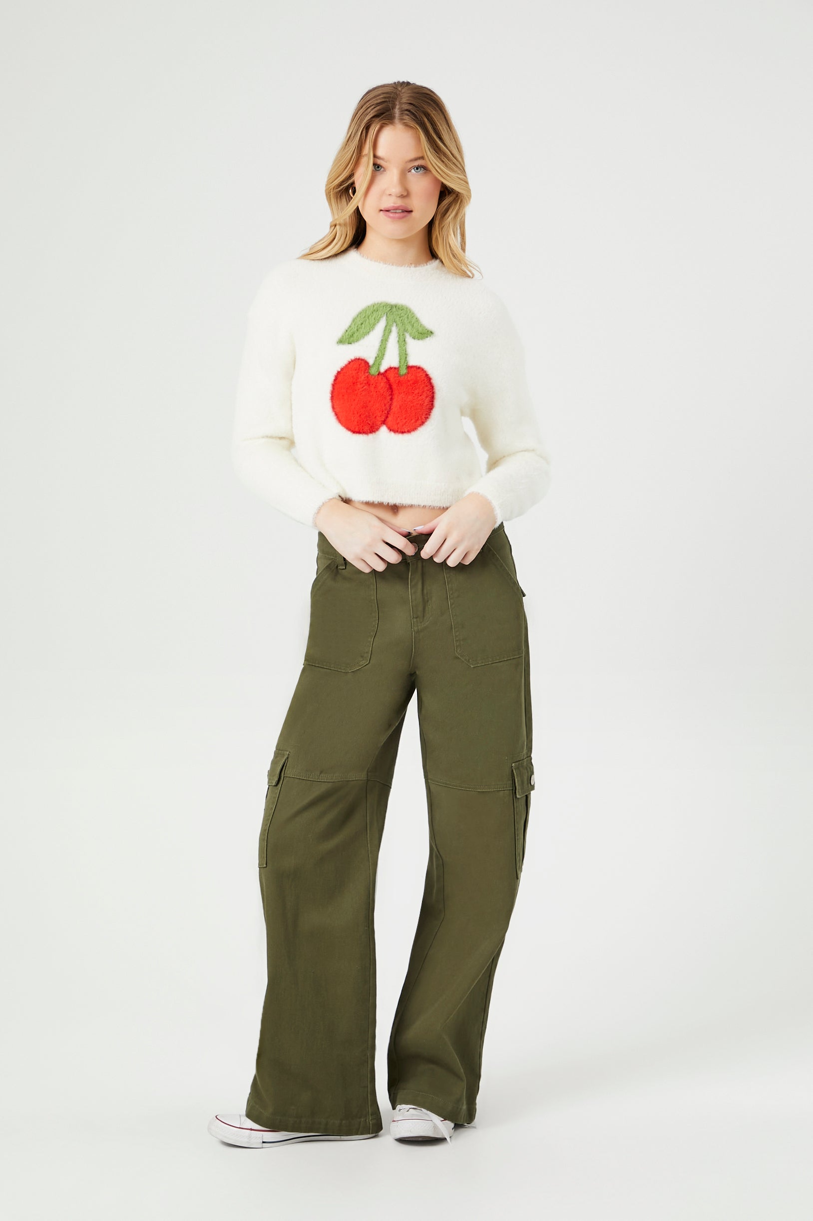 Fuzzy Knit Cherry Cropped Sweater