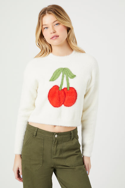 Fuzzy Knit Cherry Cropped Sweater